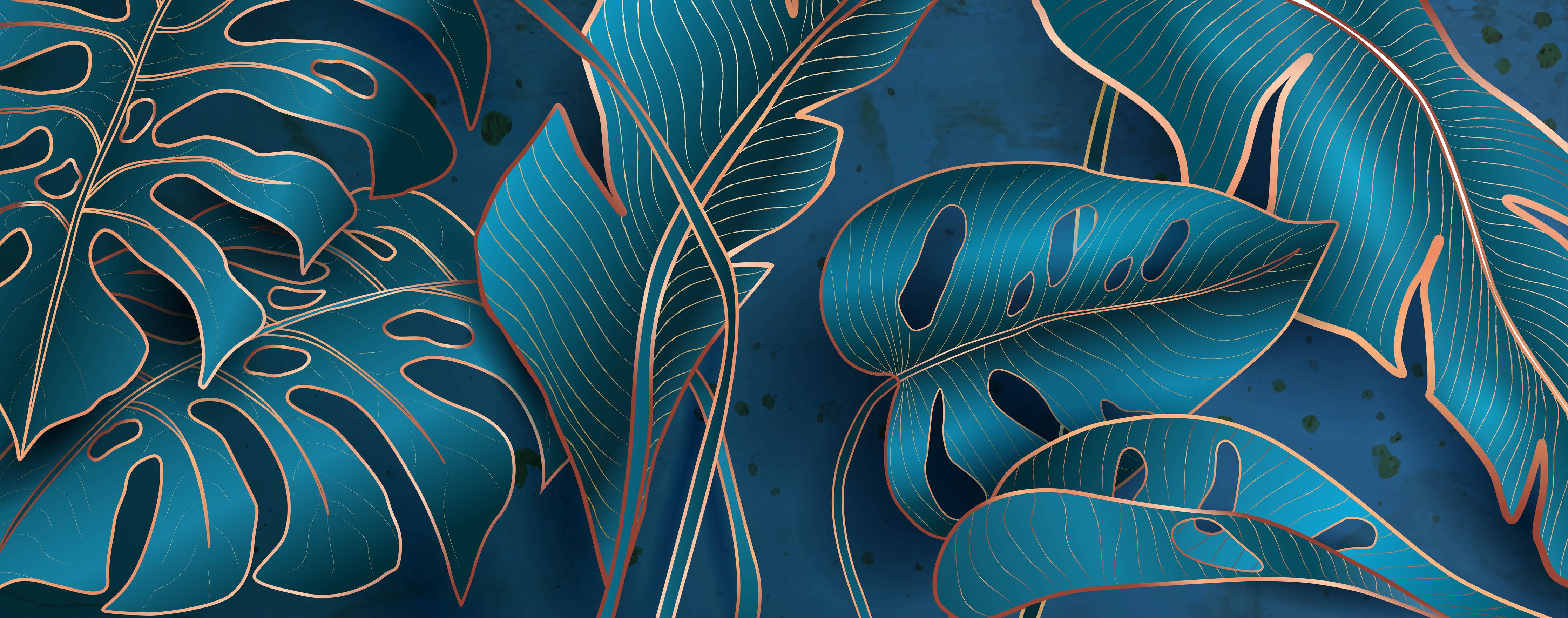 Spritzschutz-Elegante Blätter in Blau und Metallic-Tönen