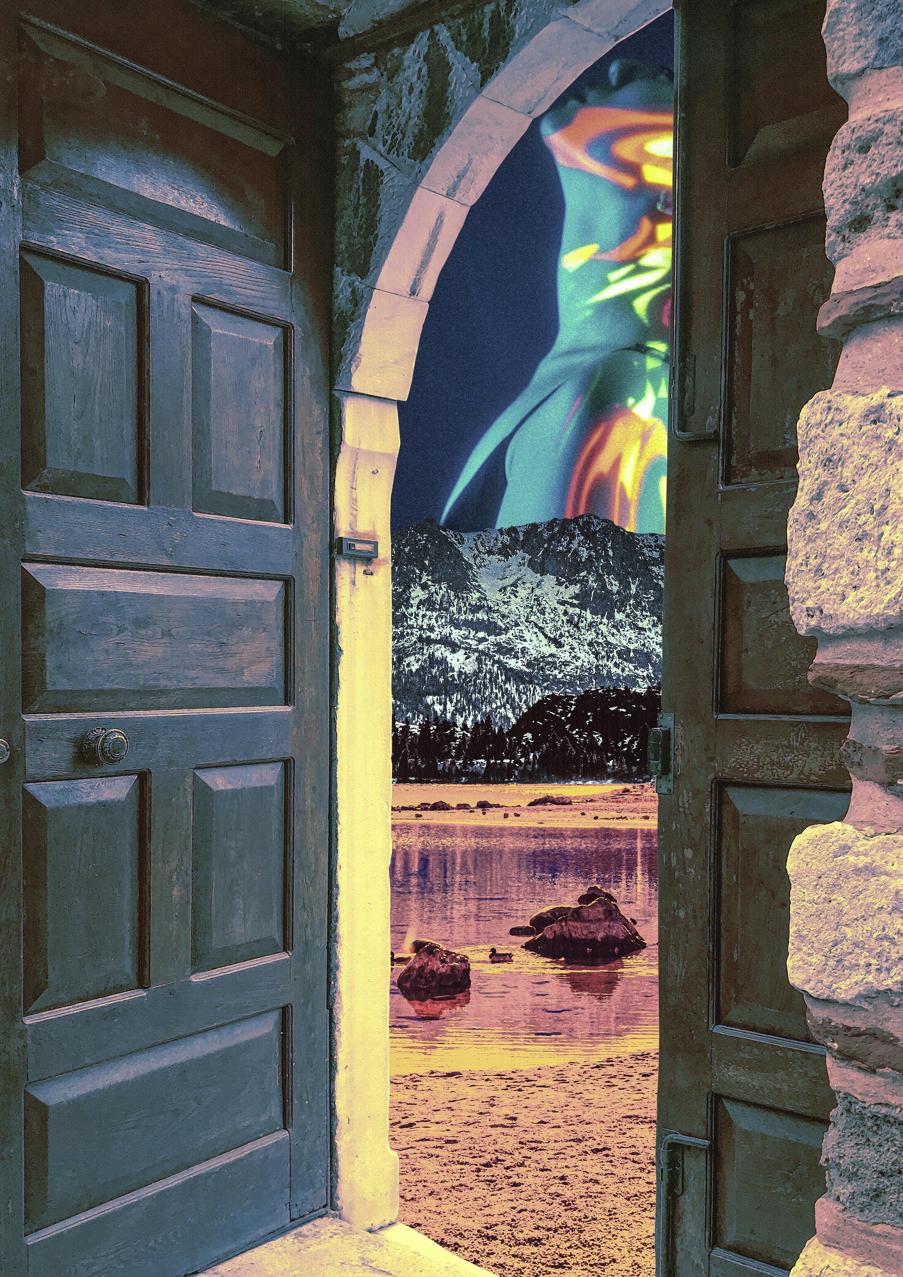 Spritzschutz-Fantasievoller Blauer Torweg in Märchenwelt