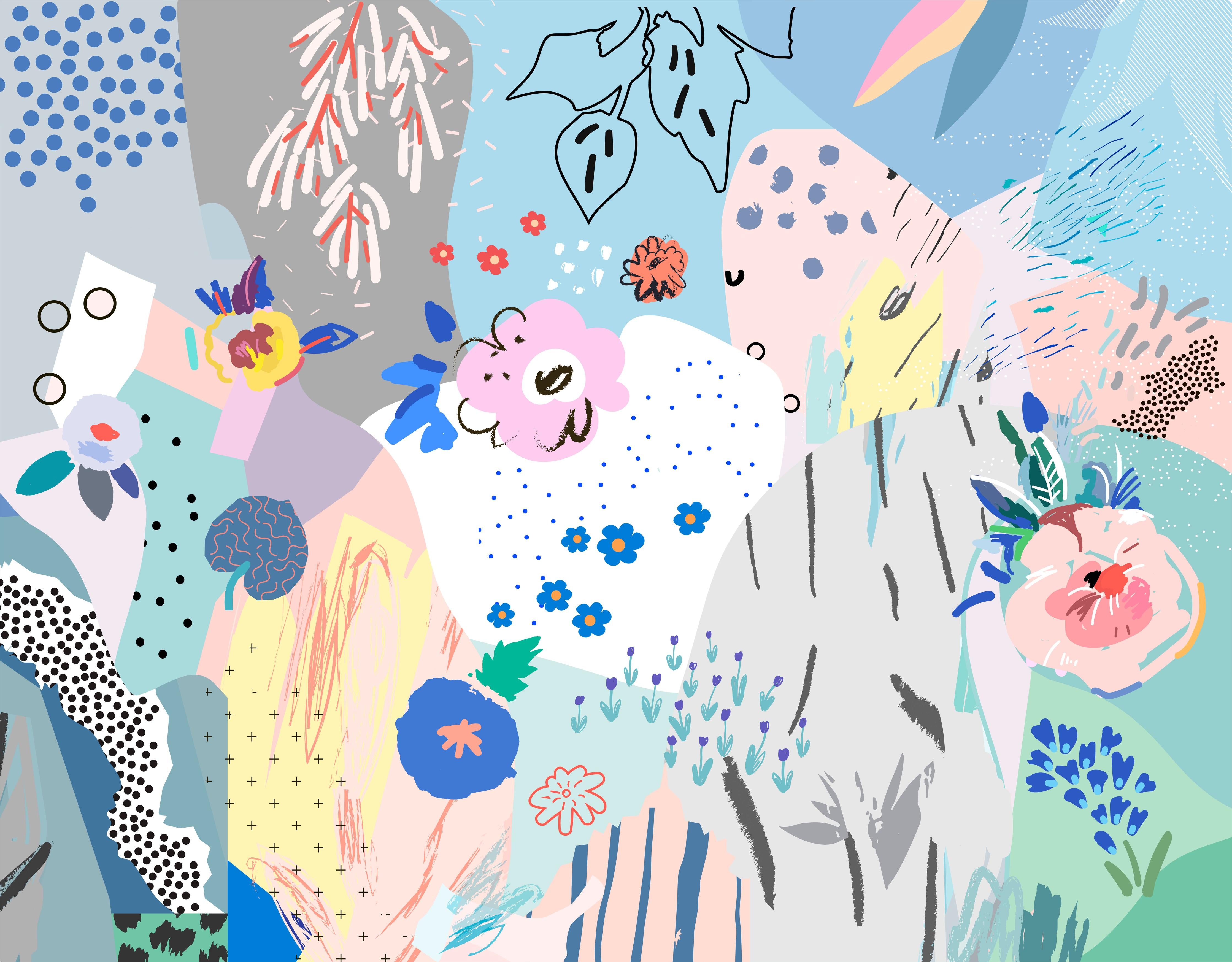 Spritzschutz-Farbenfrohes Blumenmuster in Abstrakter Kunst