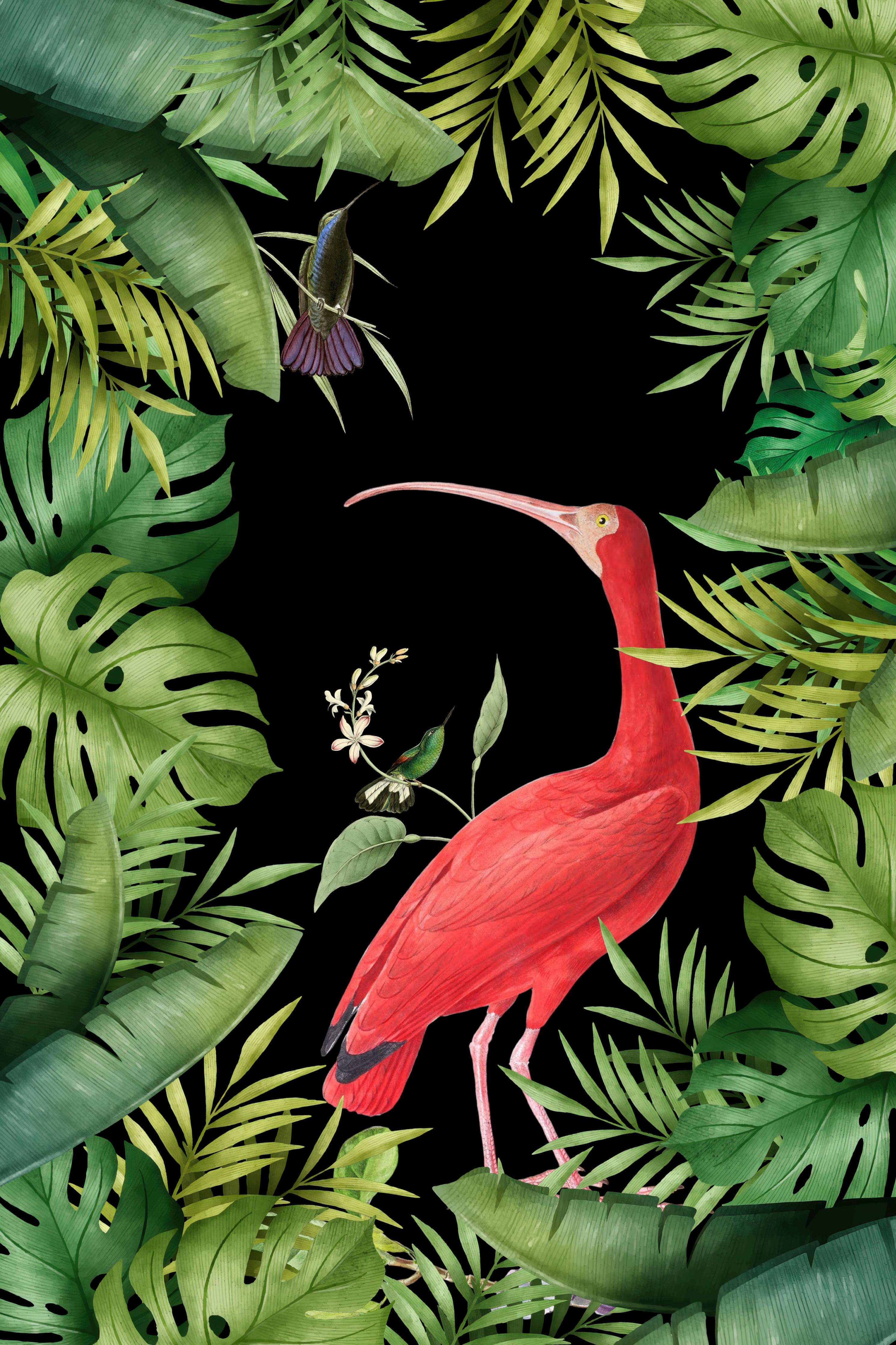 Spritzschutz-Flamingo im Pflanzenrahmen