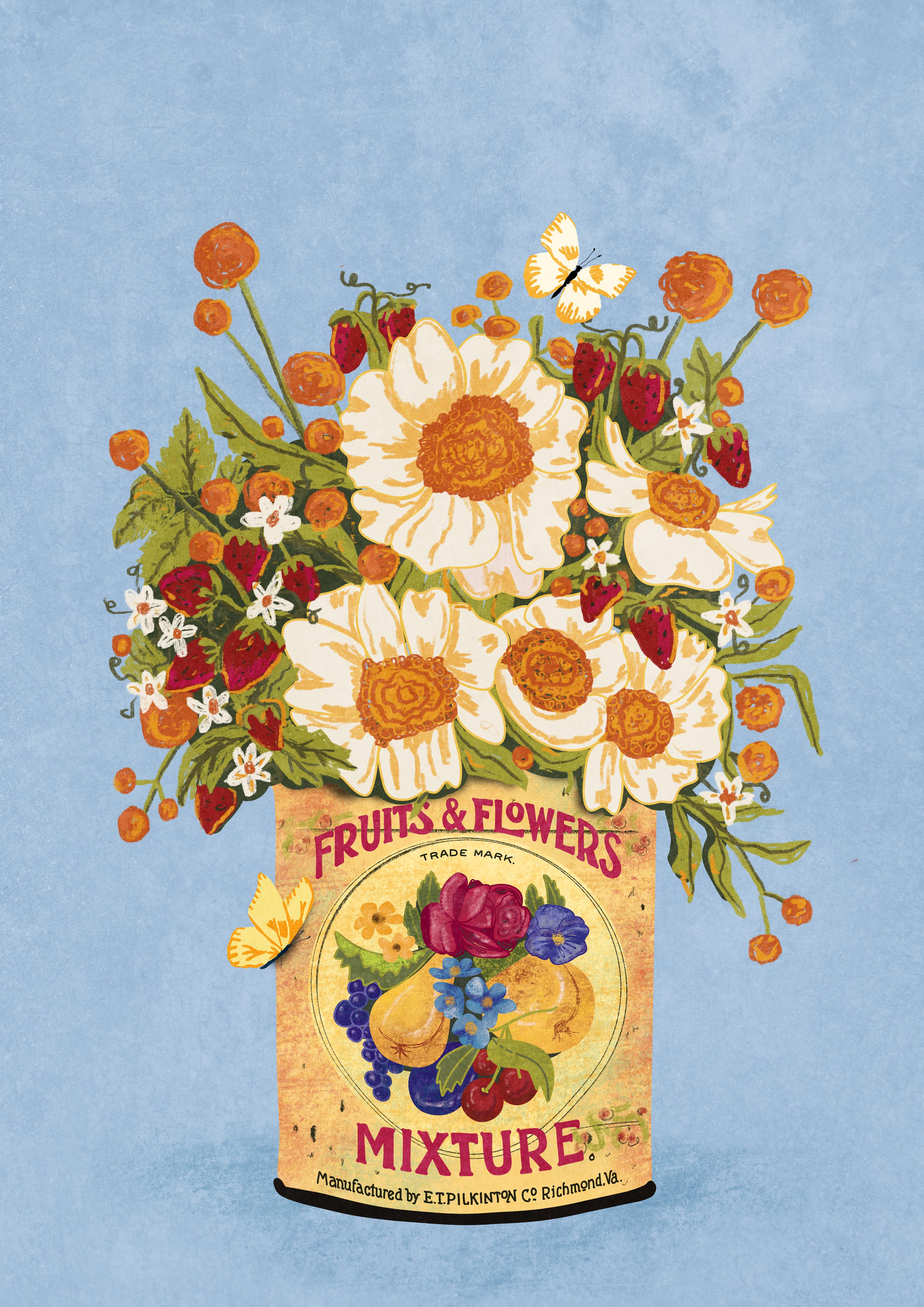 Spritzschutz-Florale Vintage-Stillleben Illustration Bunt