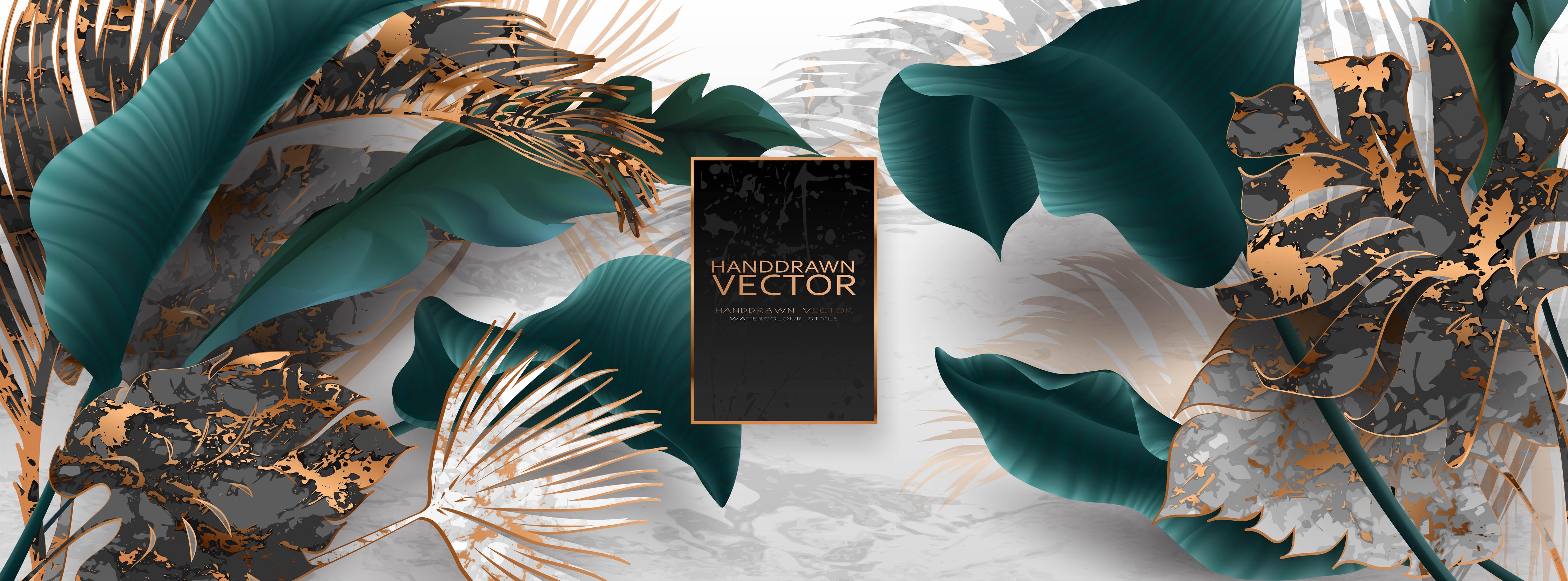 Spritzschutz-Grüne Tropenblätter mit goldenen Akzenten