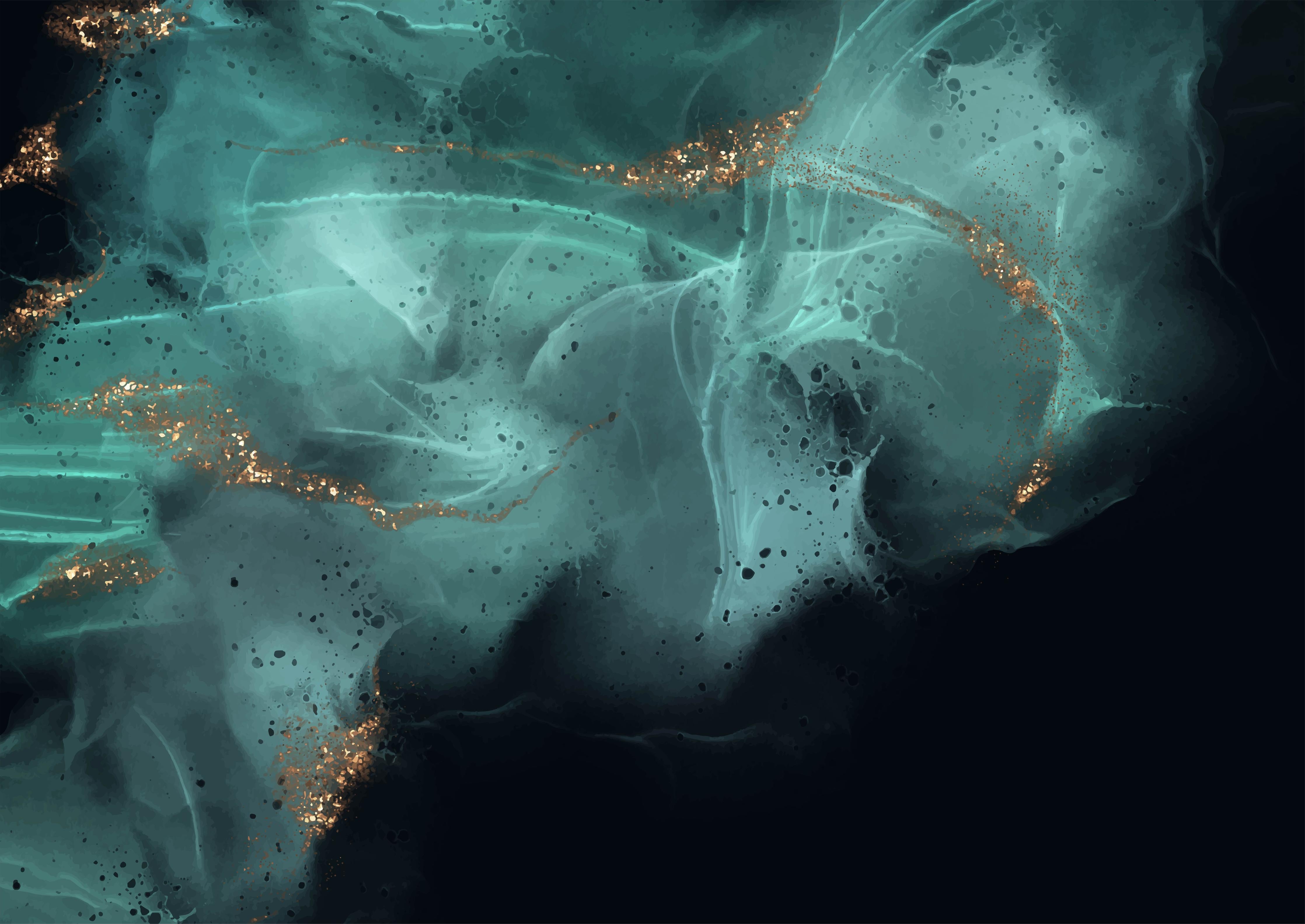 Spritzschutz-Handgemaltes Türkis-Gold Tinten Kunstwerk