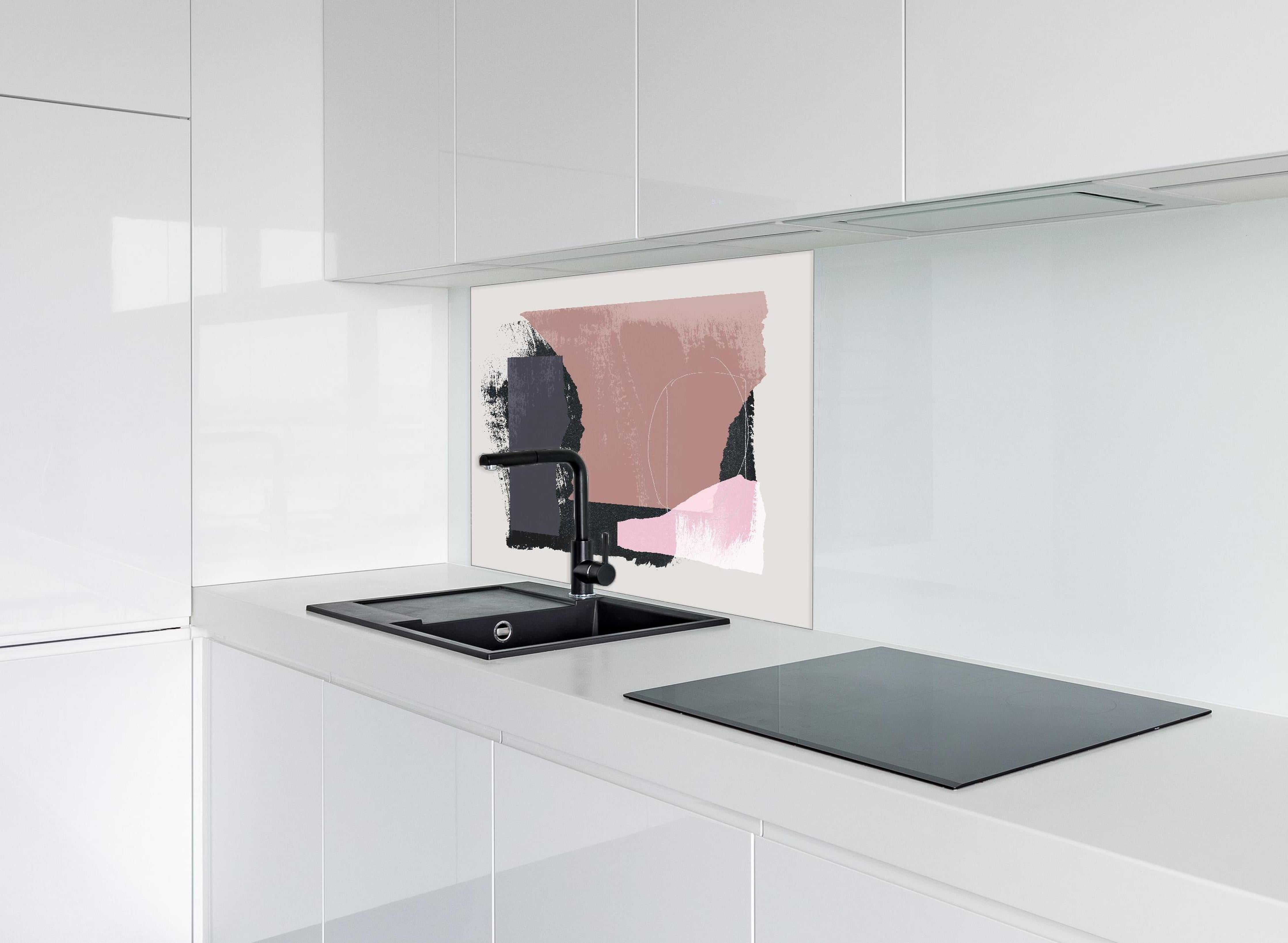 Spritzschutz - Island Wasserfall bei Sonnenuntergang hinter einem Cerankochfeld zwischen Holz-Kochutensilien