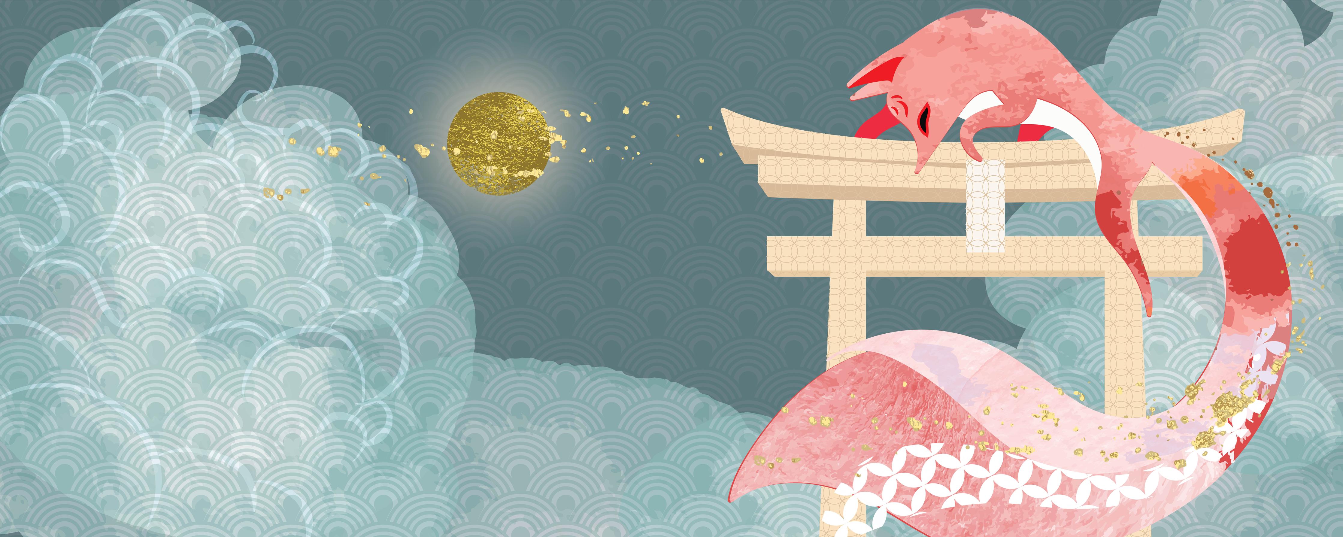 Spritzschutz-Japanische Drache Illustration in Rot-Gold