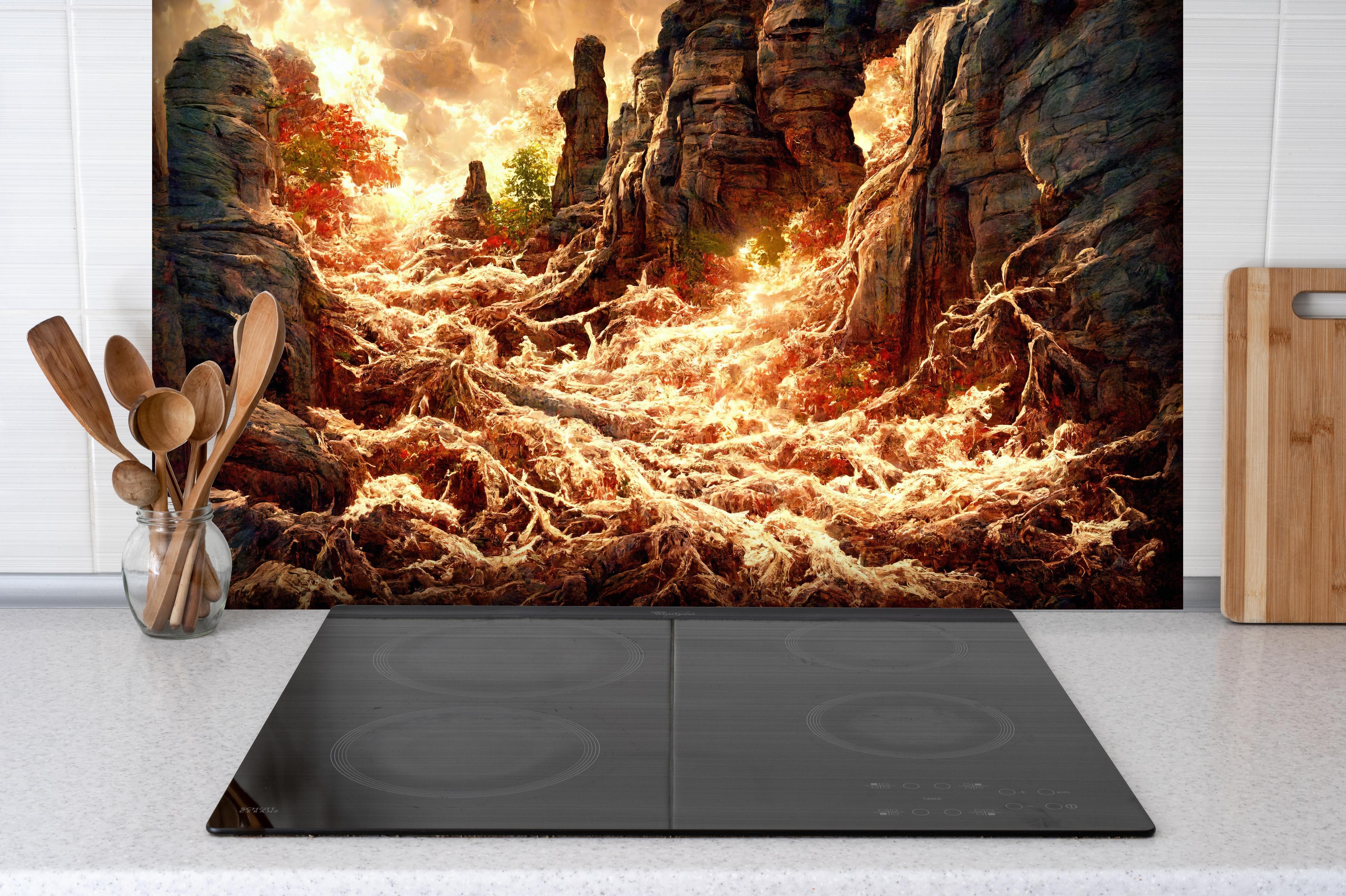 Spritzschutz - Löschen hinter einem Cerankochfeld zwischen Holz-Kochutensilien