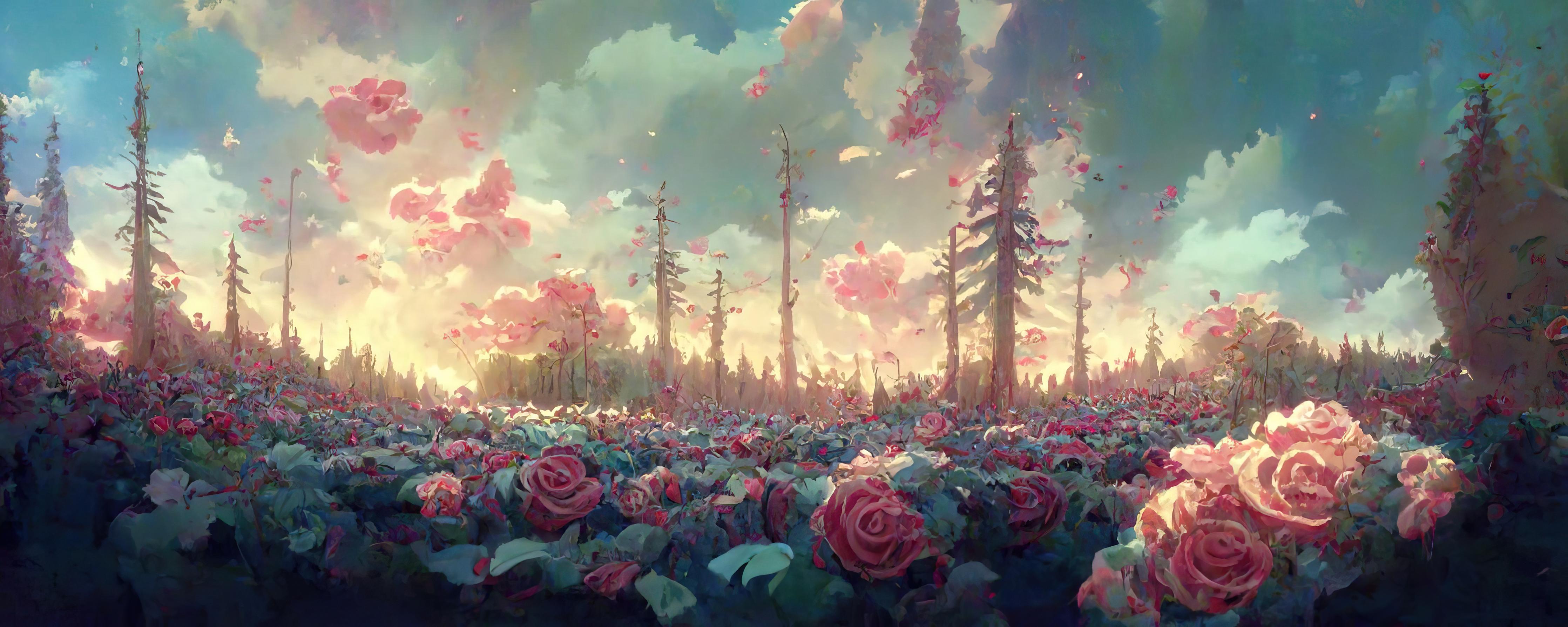 Spritzschutz-Märchenhafter Rosenwald bei Sonnenuntergang