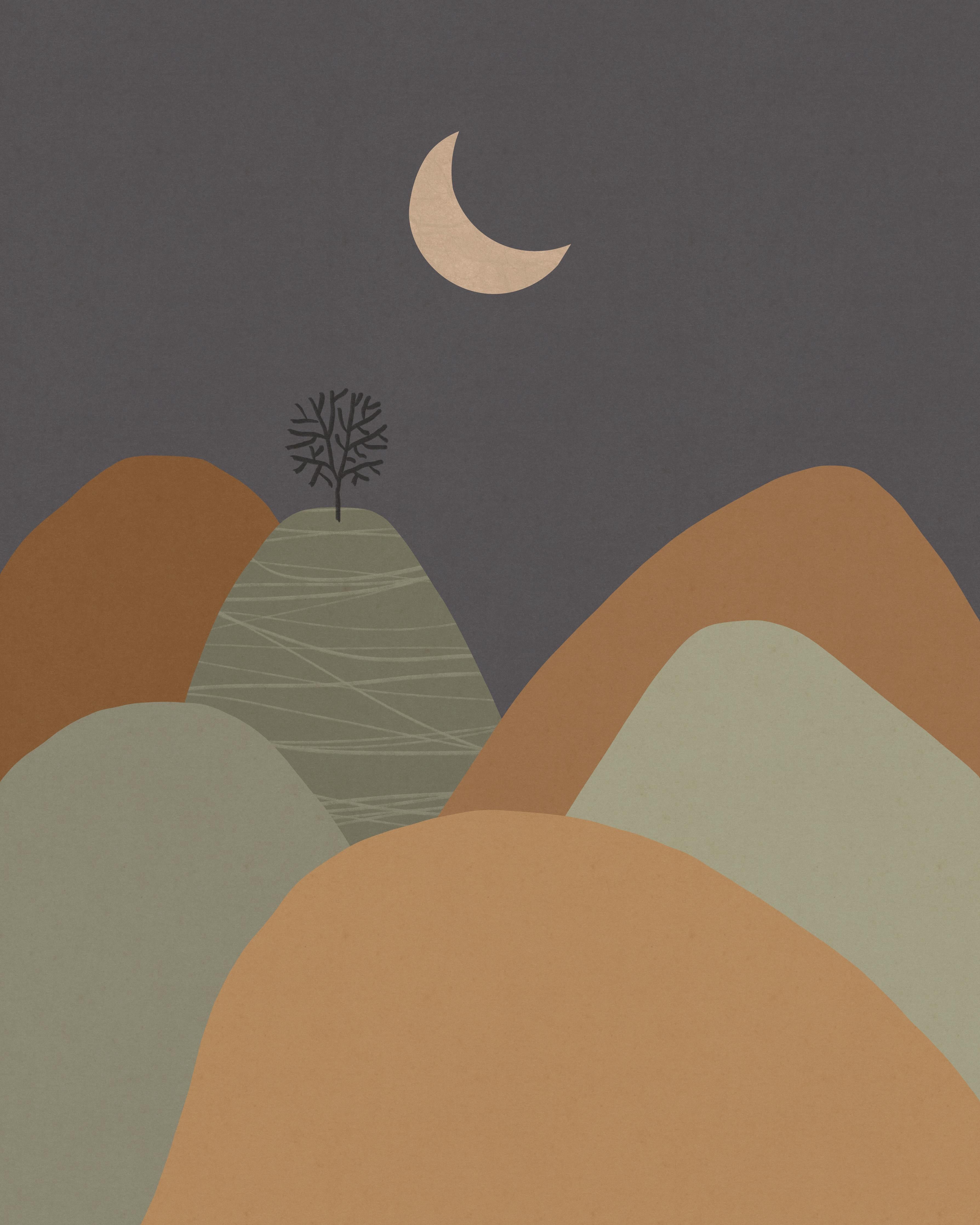 Spritzschutz-Minimalistische Baum und Berge Nacht Szene