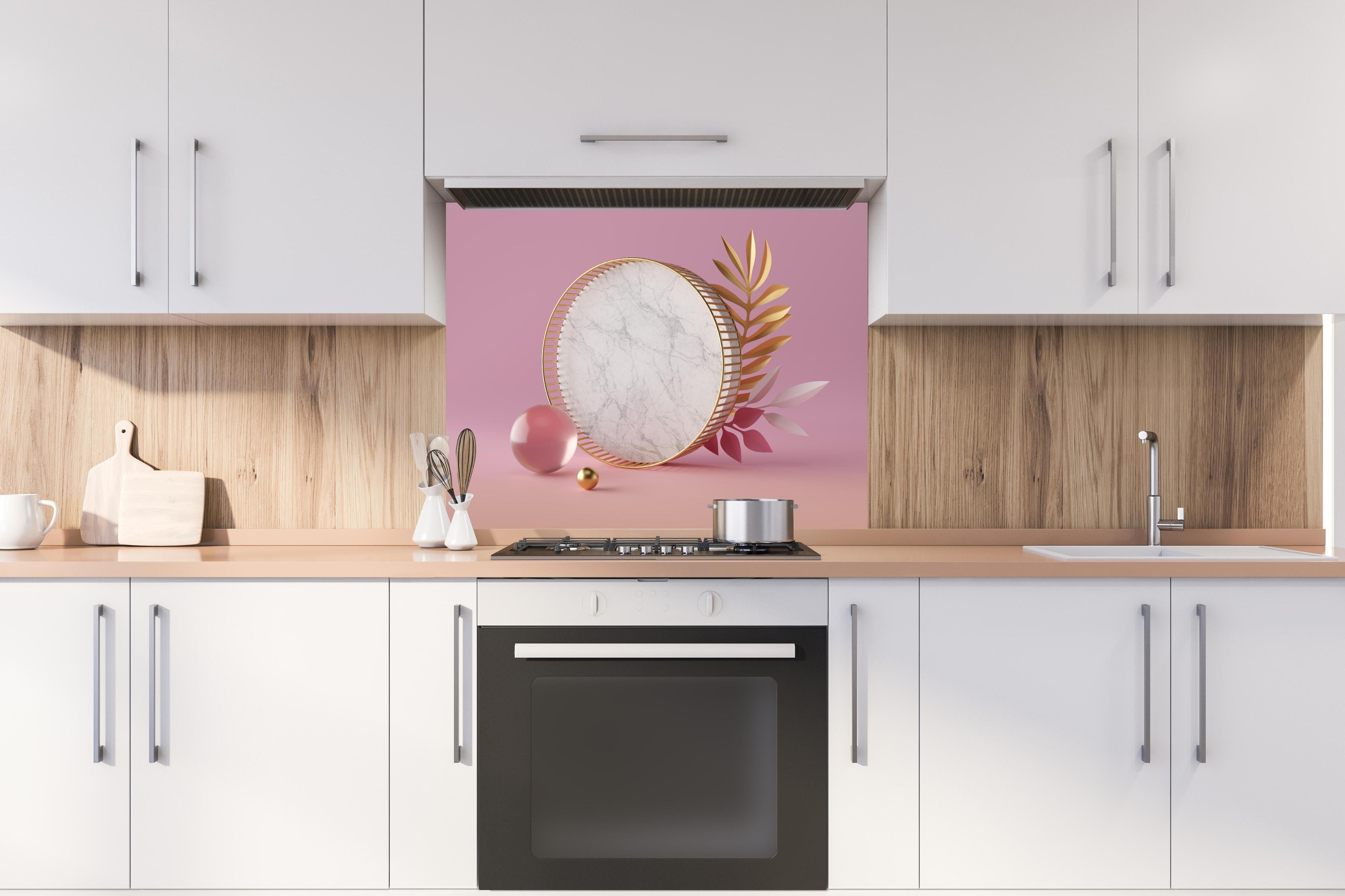 Spritzschutz - Moderne 3D-Struktur hinter einem Cerankochfeld zwischen Holz-Kochutensilien