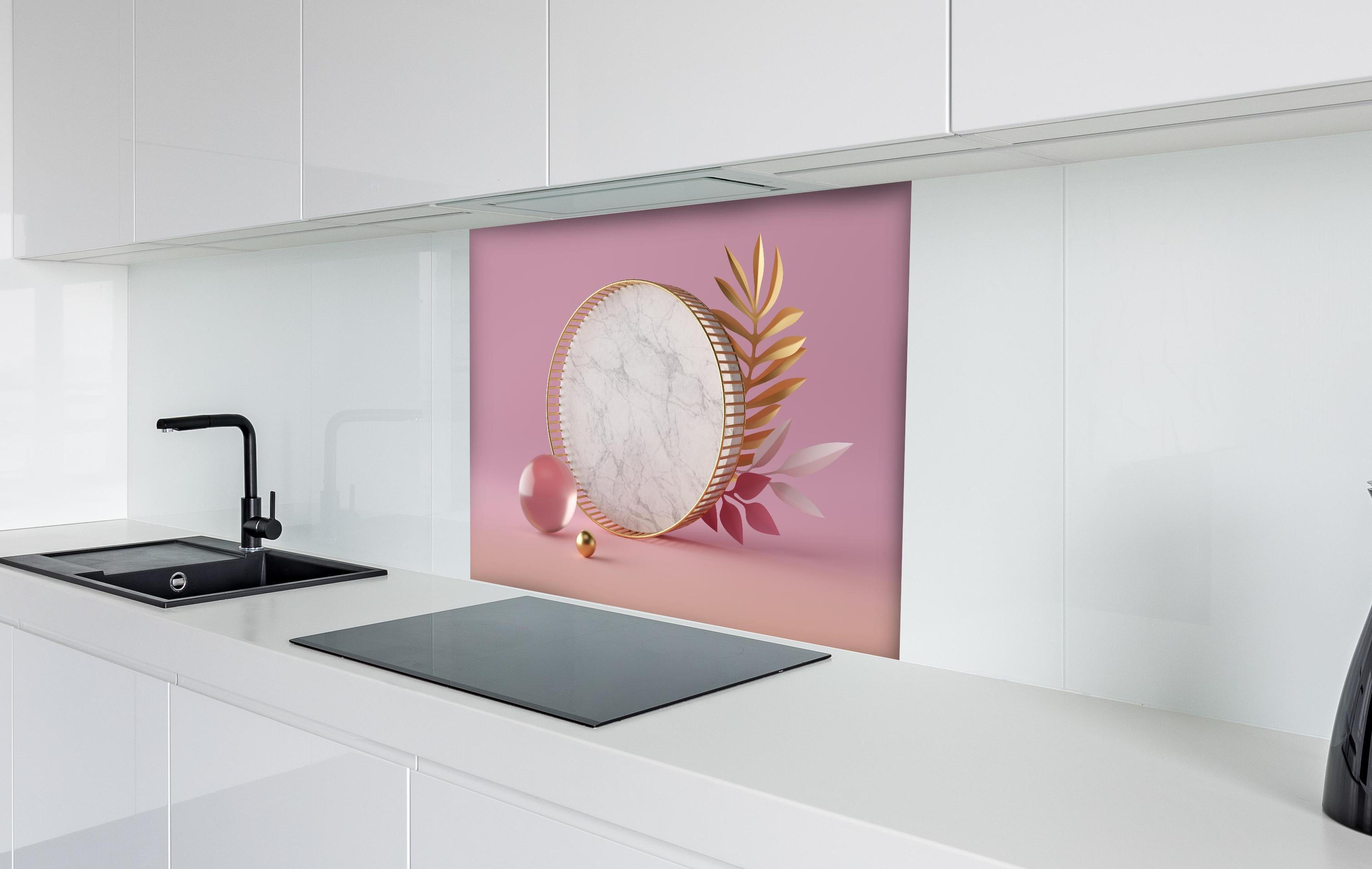 Spritzschutz - Moderne 3D-Struktur hinter einem Cerankochfeld zwischen Holz-Kochutensilien