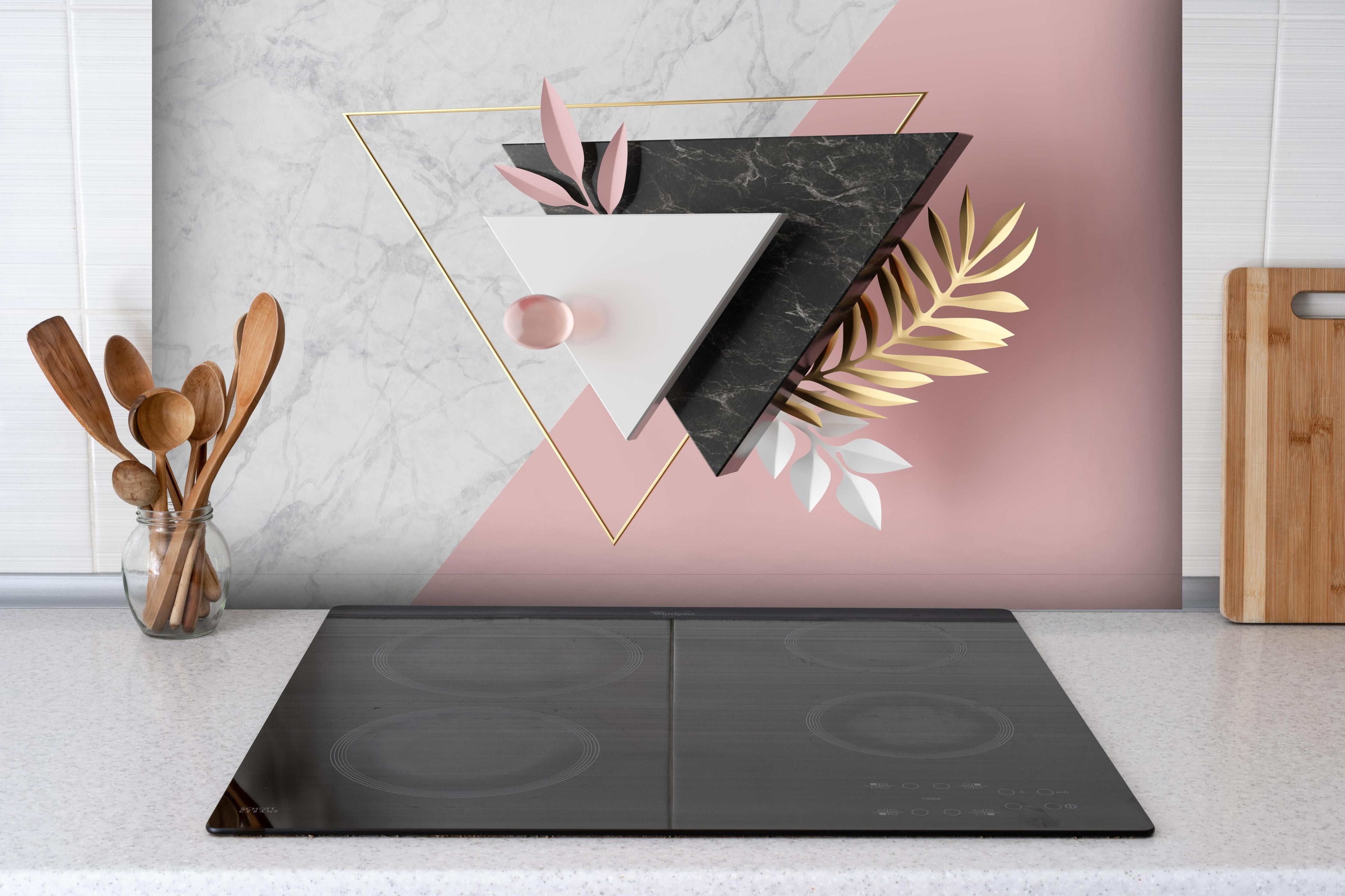 Spritzschutz - Moderne 3d-Struktur hinter einem Cerankochfeld zwischen Holz-Kochutensilien