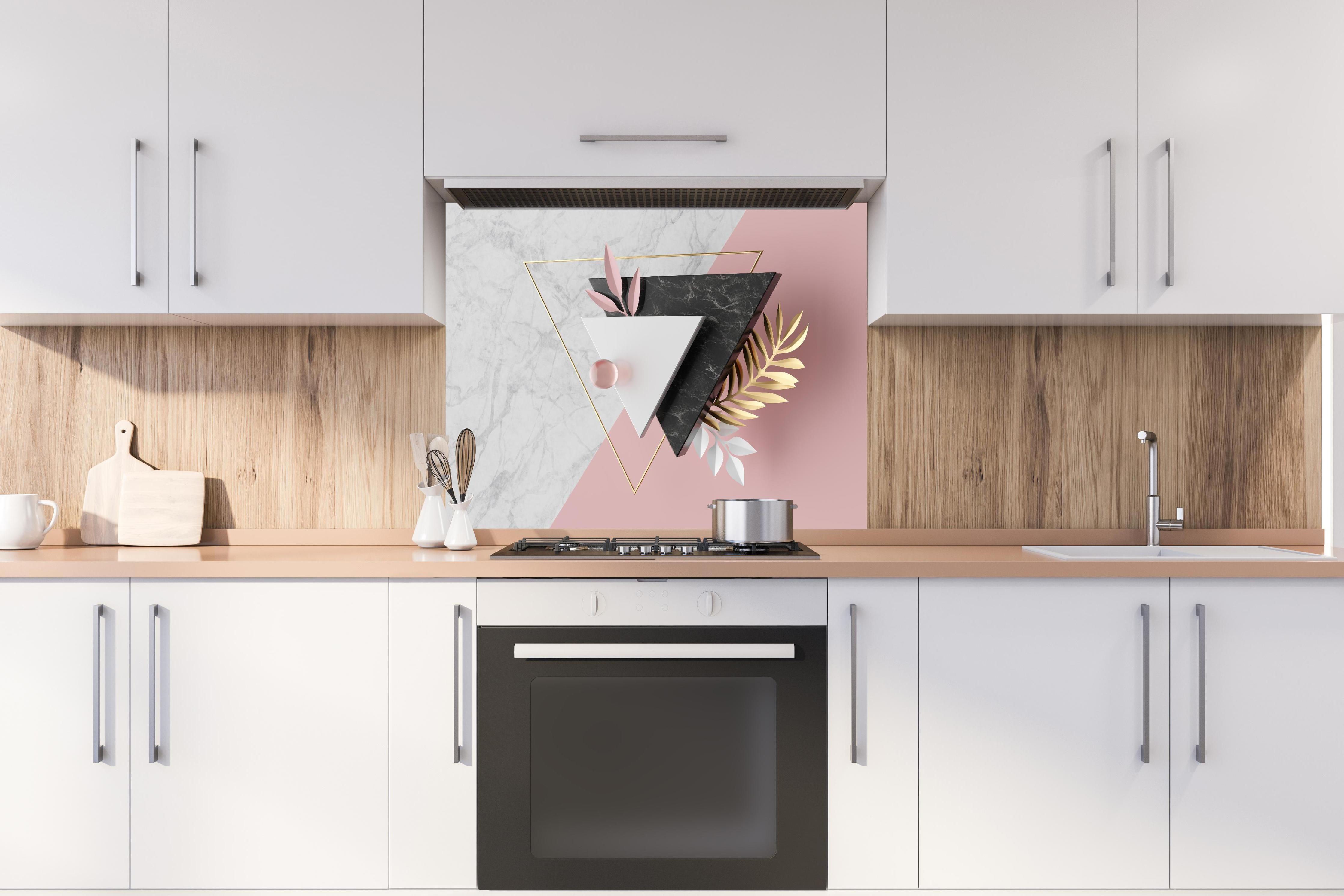 Spritzschutz - Moderne 3d-Struktur hinter einem Cerankochfeld zwischen Holz-Kochutensilien