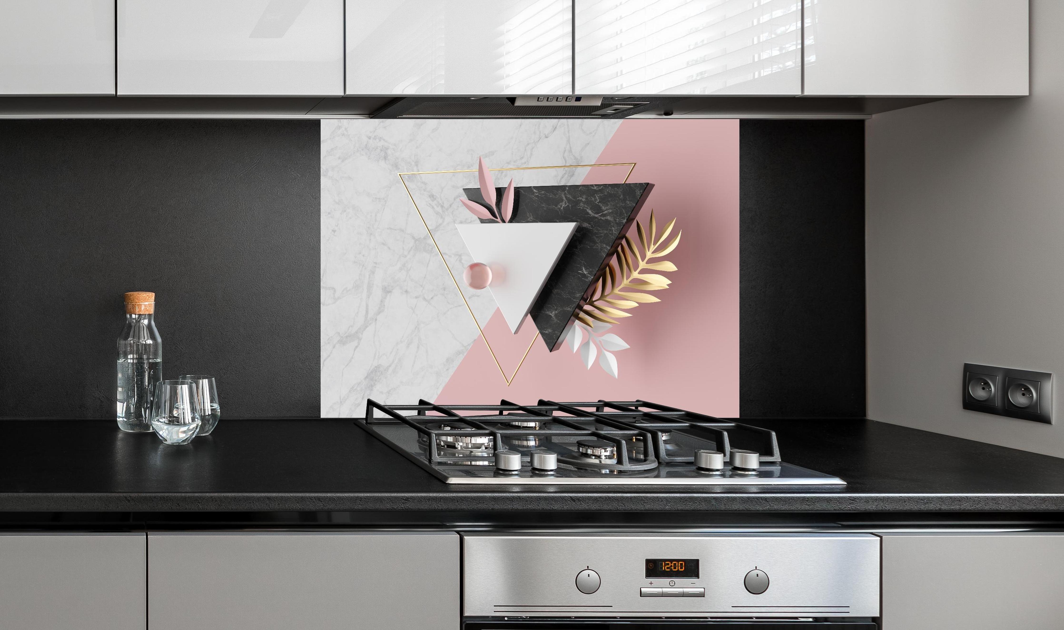 Spritzschutz - Moderne 3d-Struktur hinter einem Cerankochfeld zwischen Holz-Kochutensilien