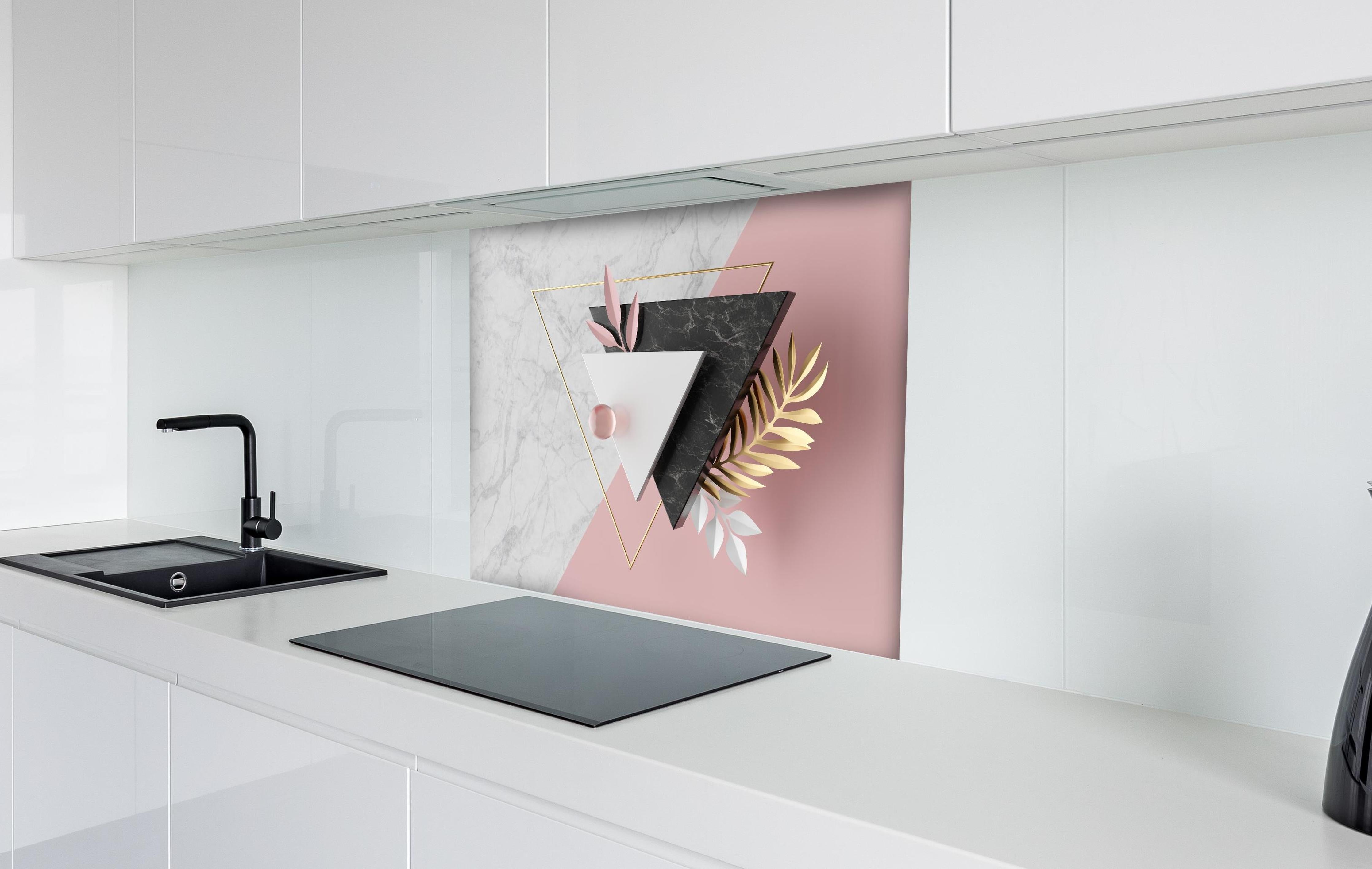 Spritzschutz - Moderne 3d-Struktur hinter einem Cerankochfeld zwischen Holz-Kochutensilien