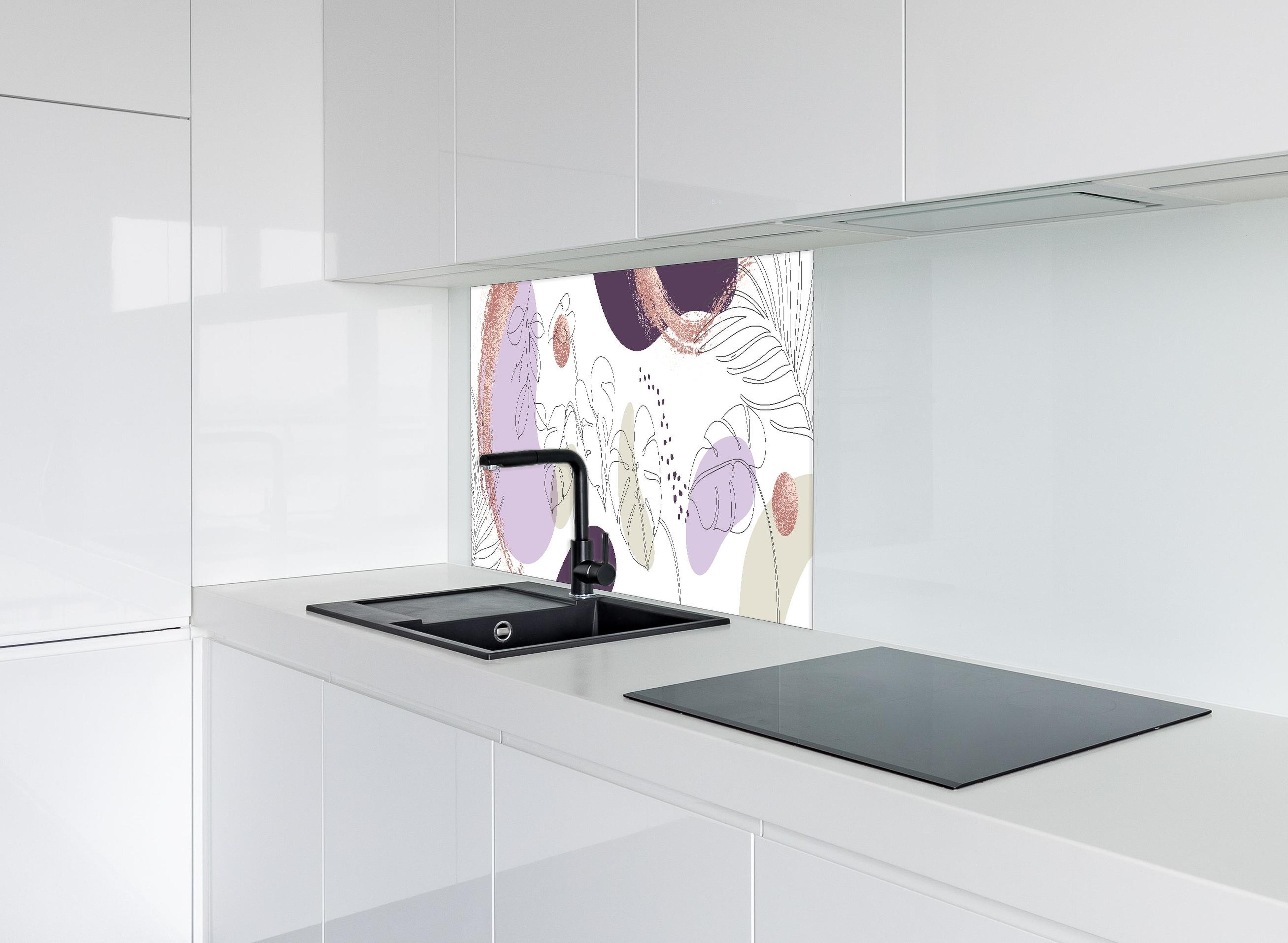 Spritzschutz - Moderne Pastellfarben Illustration Kunstdruck hinter einem Cerankochfeld zwischen Holz-Kochutensilien