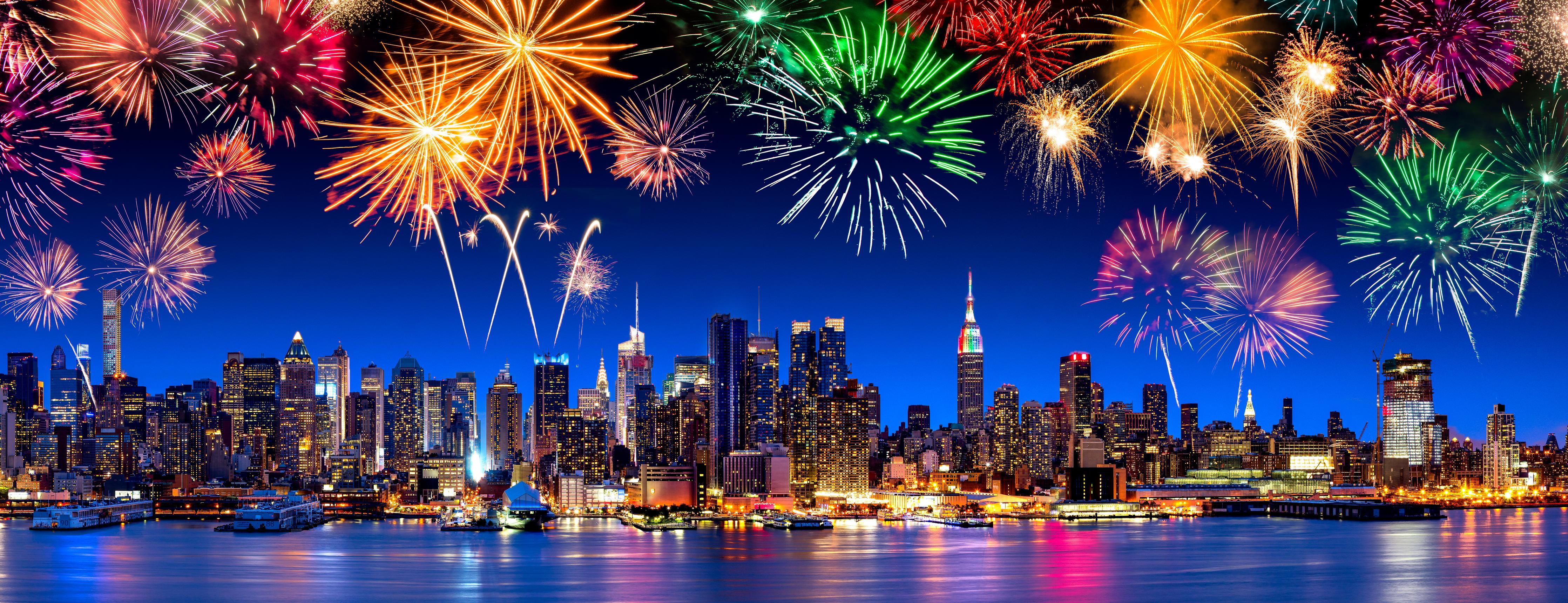 Spritzschutz-New York City Panorama mit Feuerwerk