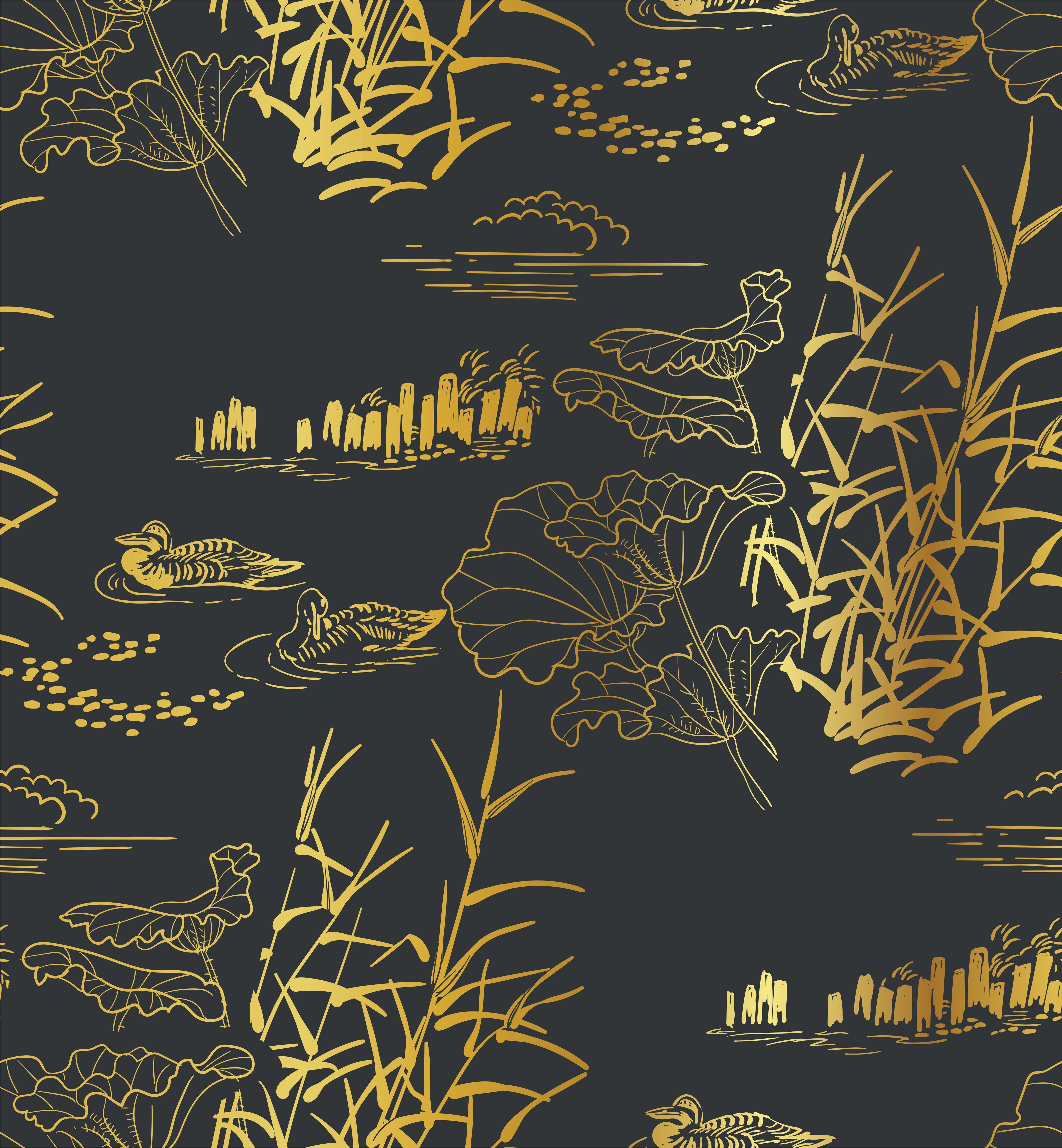 Spritzschutz-Orientalische Goldmuster Nachtblaue Tapete