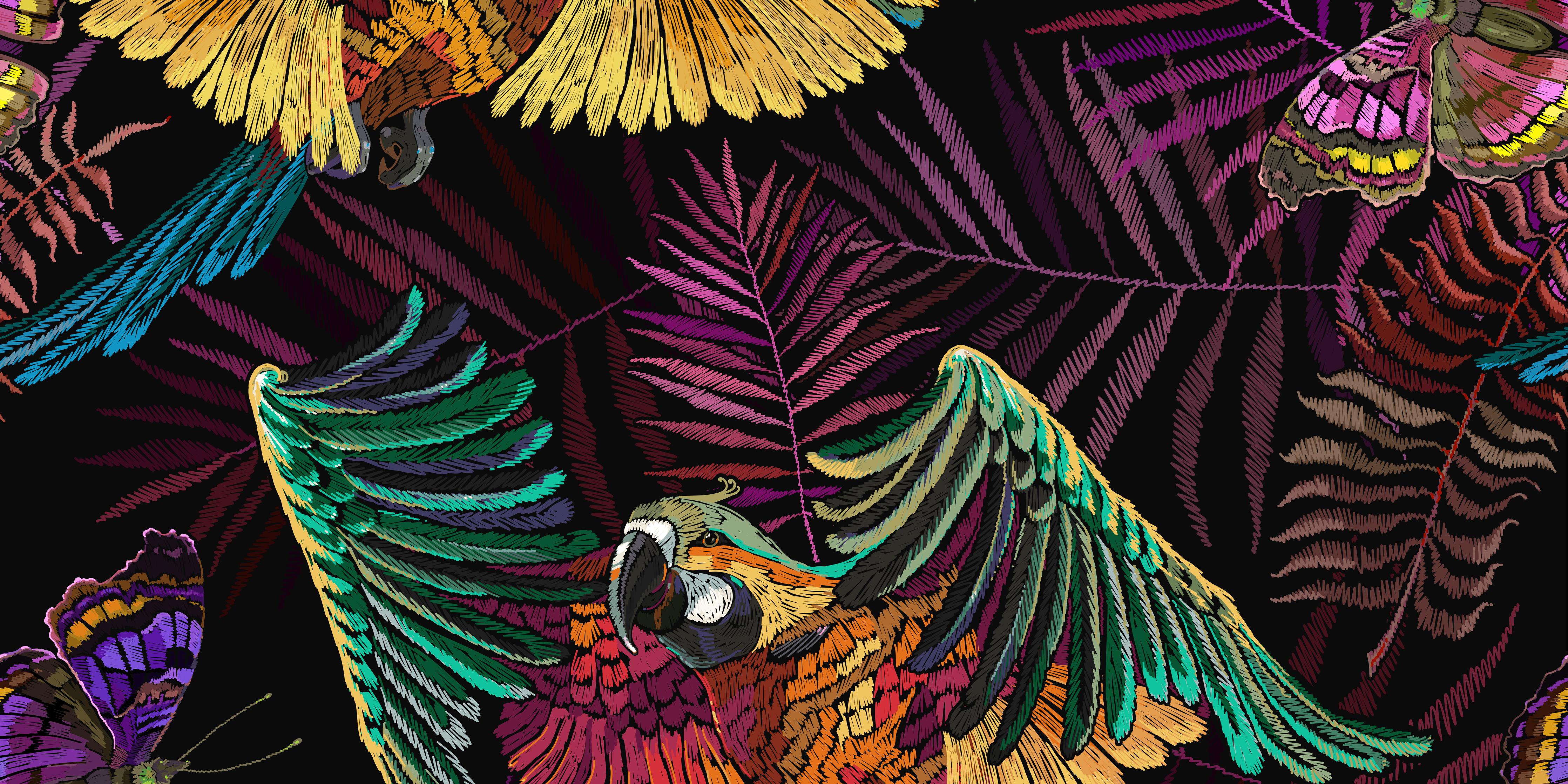 Spritzschutz-Papagaien - Stickmuster