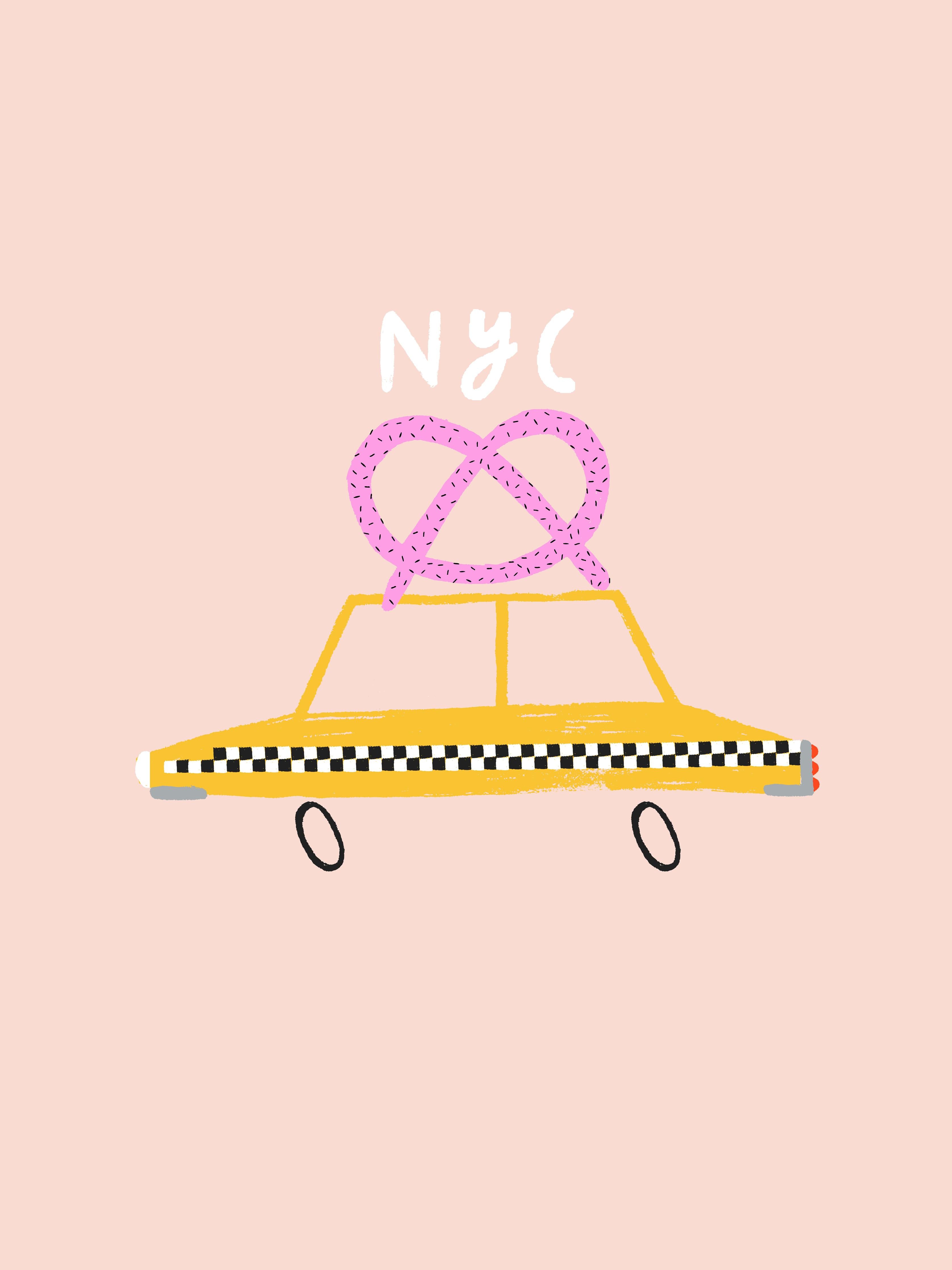 Spritzschutz-Pastellfarbenes New Yorker Taxi mit Brezel-Dach