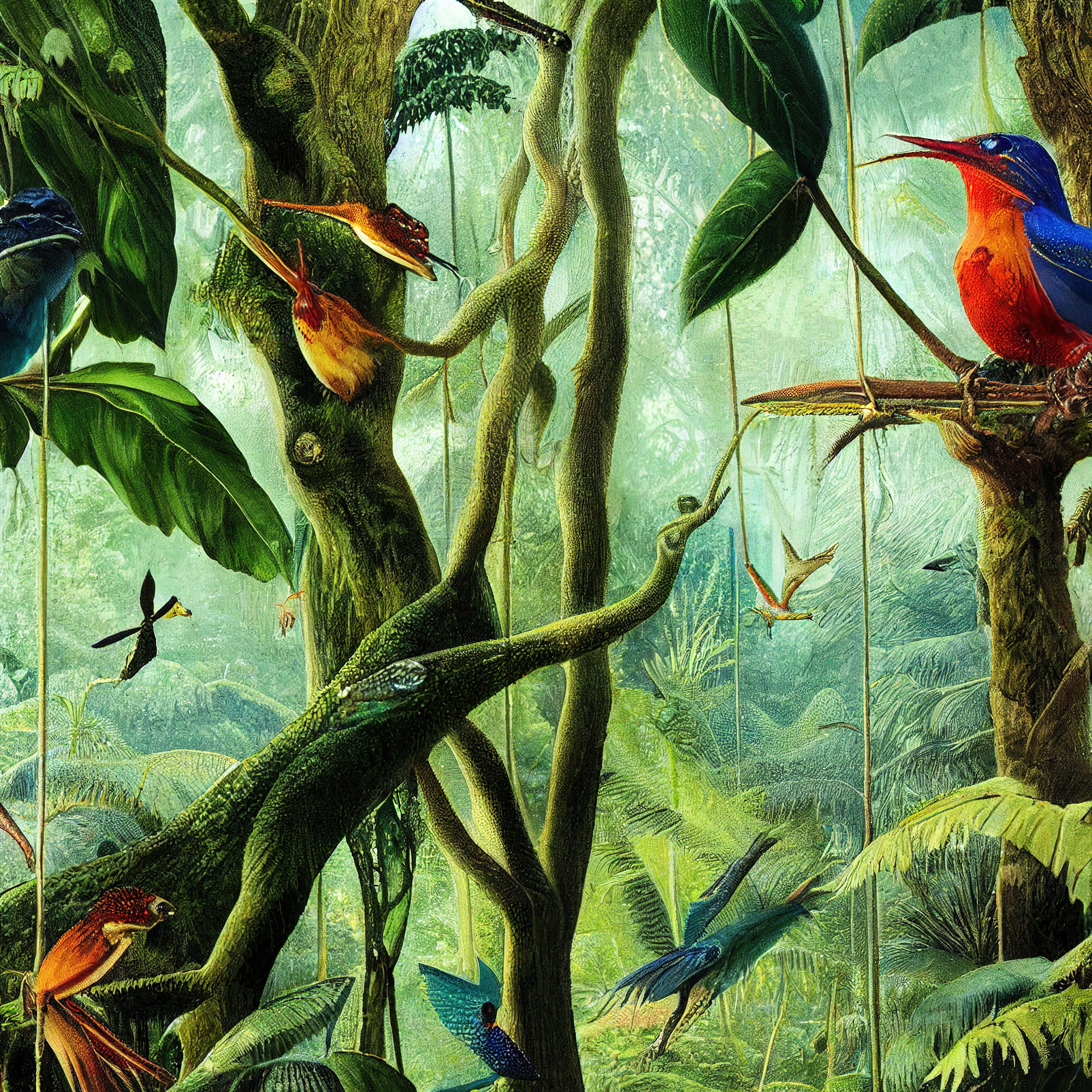 Spritzschutz-Regenwald mit exotischen Tieren