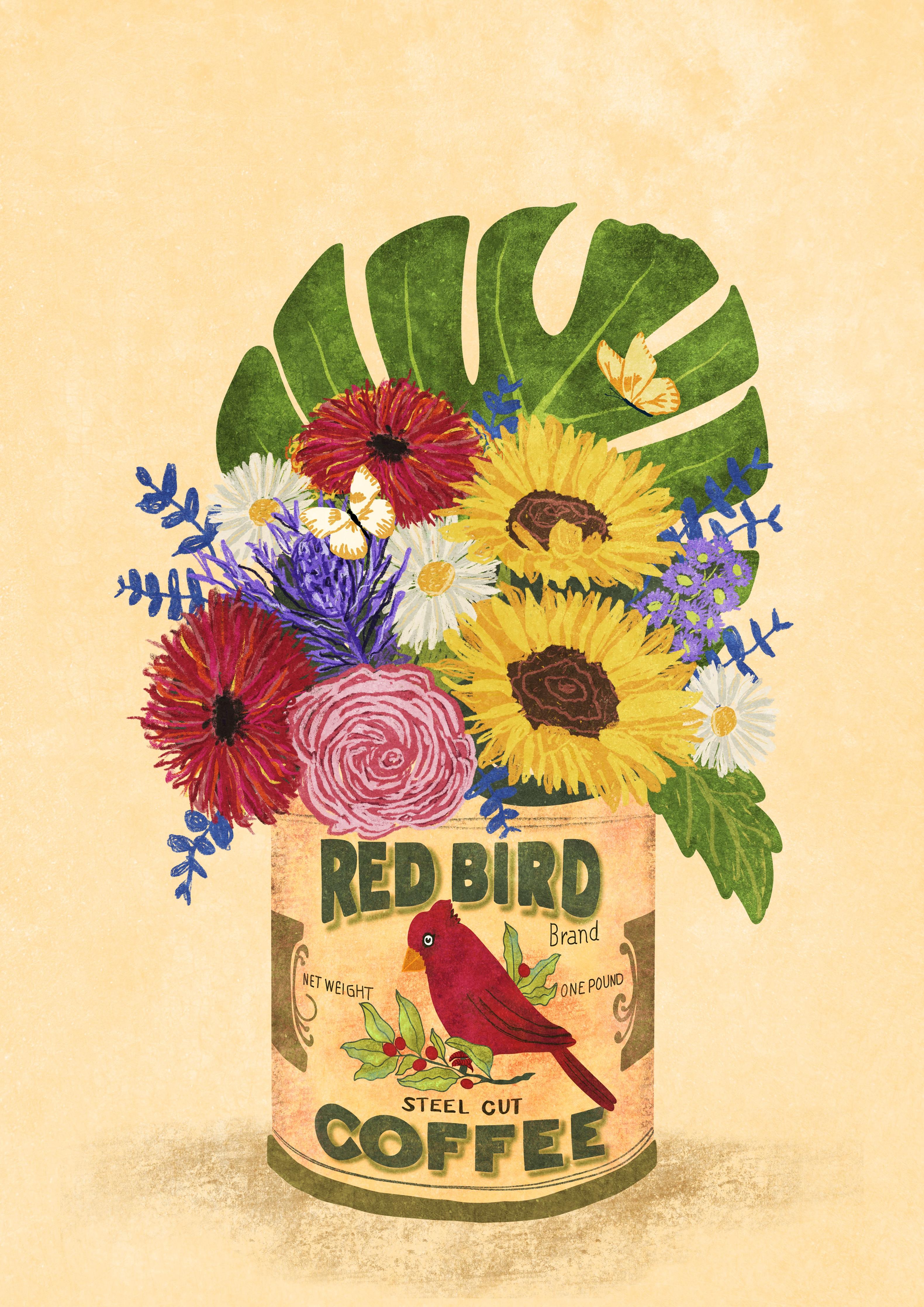 Spritzschutz-Retro Blumen in Vintage Kaffeedose