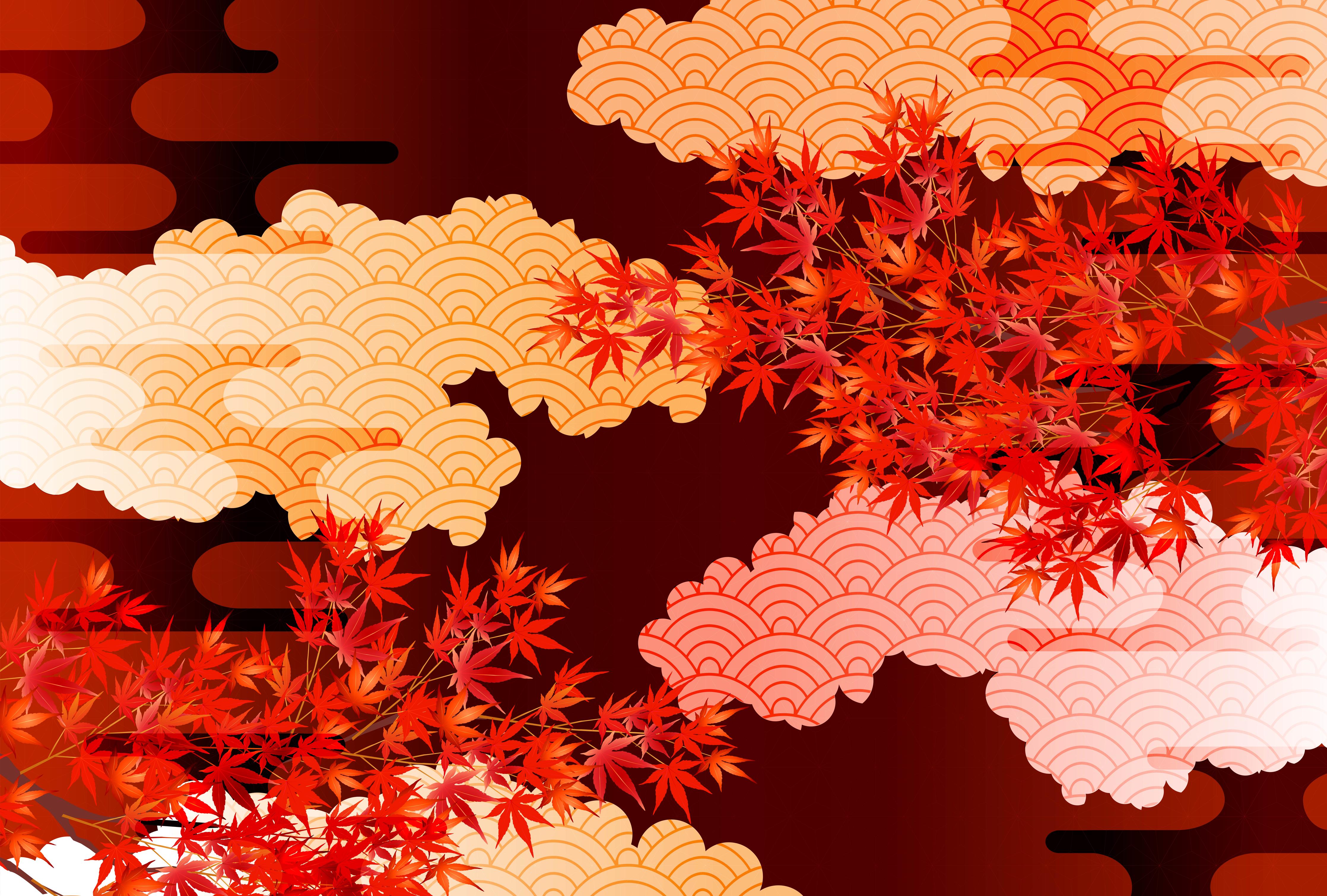 Spritzschutz-Rote Ahornblätter mit Wolkenmuster