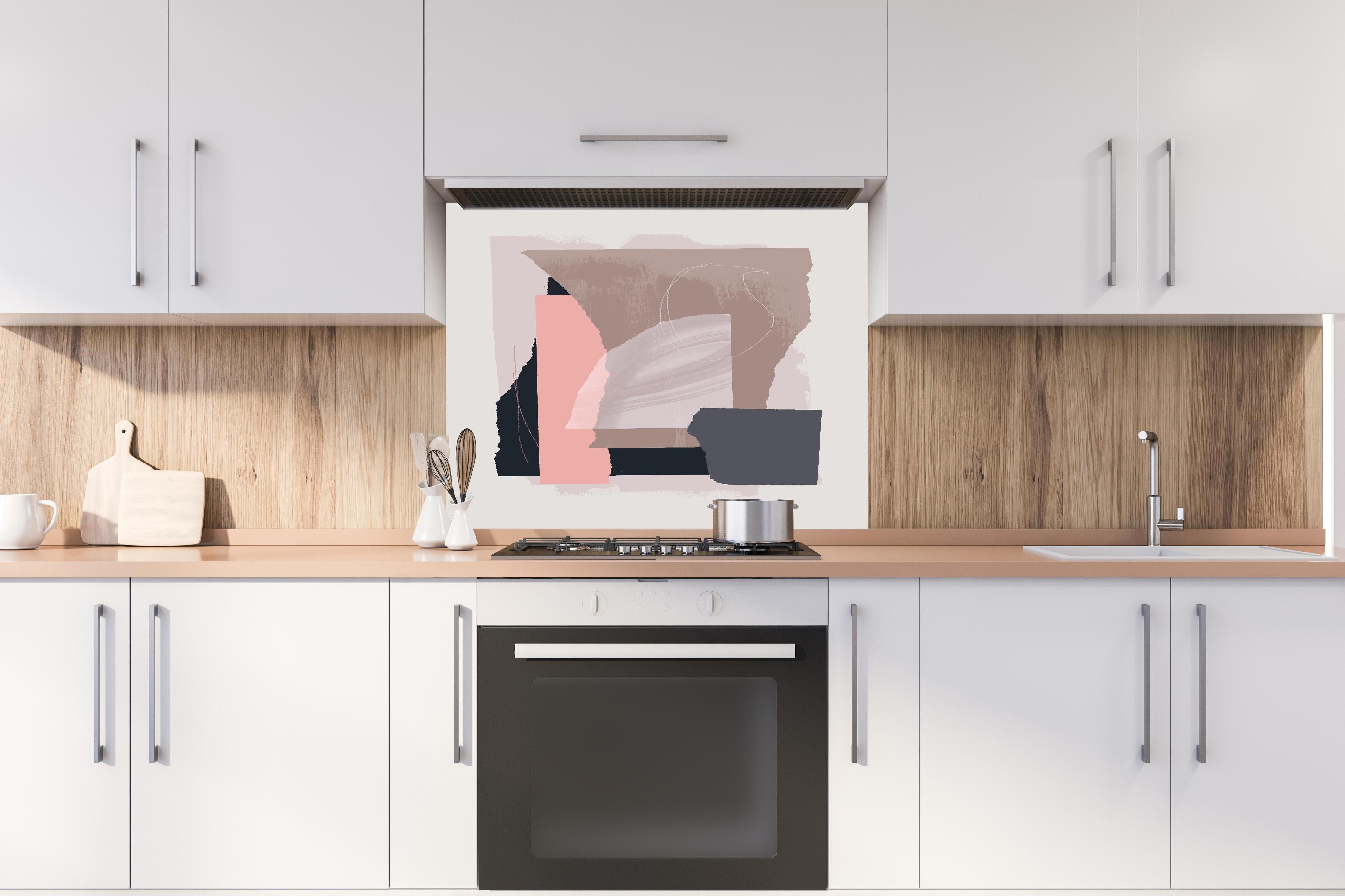 Spritzschutz - Savannen-Landschaft mit einsamem Baum hinter einem Cerankochfeld zwischen Holz-Kochutensilien