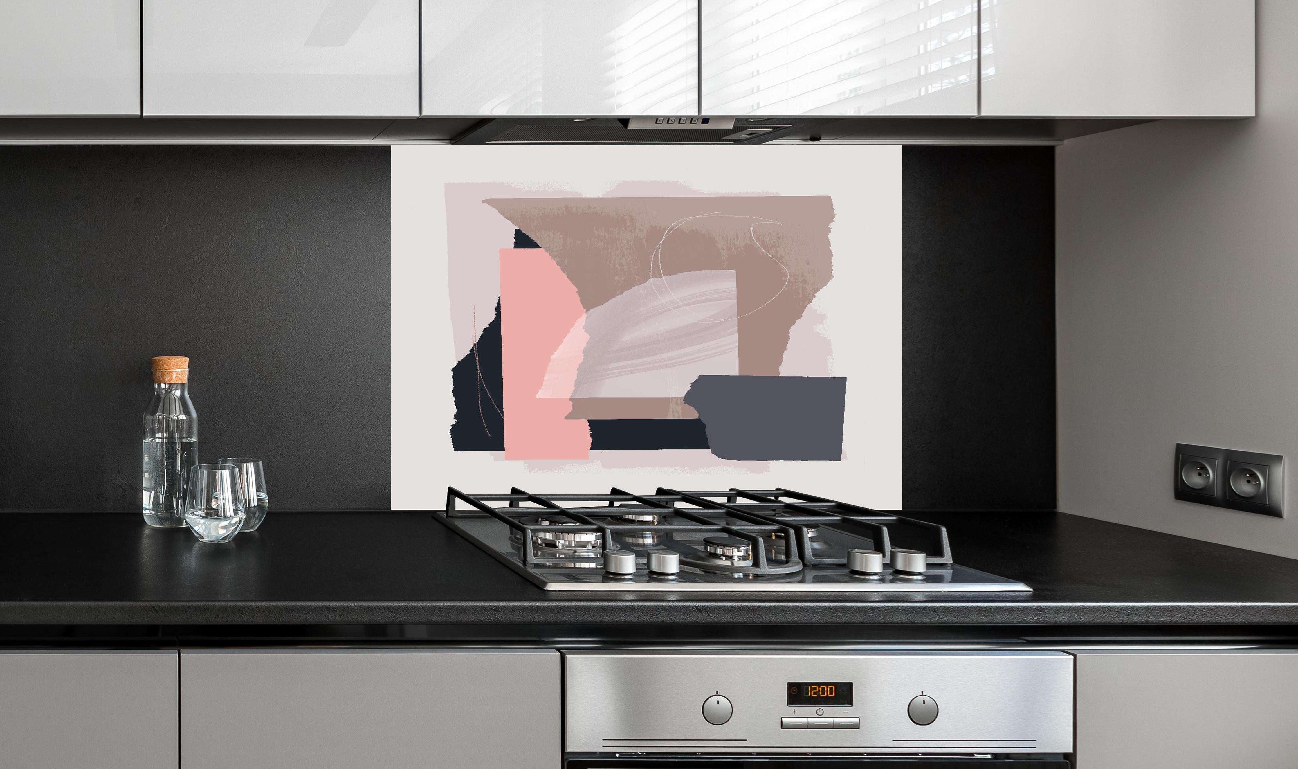 Spritzschutz - Savannen-Landschaft mit einsamem Baum hinter einem Cerankochfeld zwischen Holz-Kochutensilien