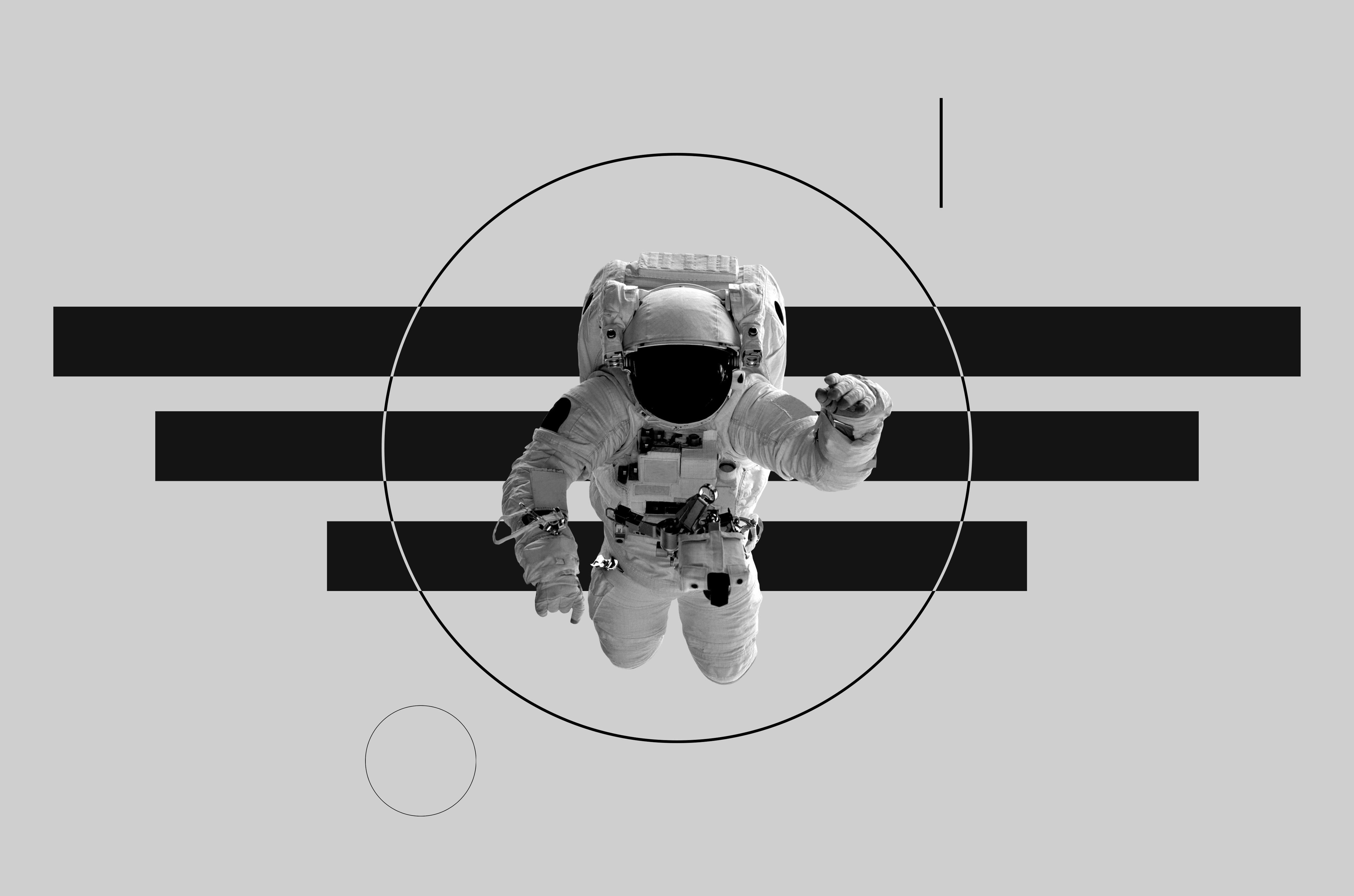 Spritzschutz-Schwebender Astronaut, Grau-Schwarzes Design