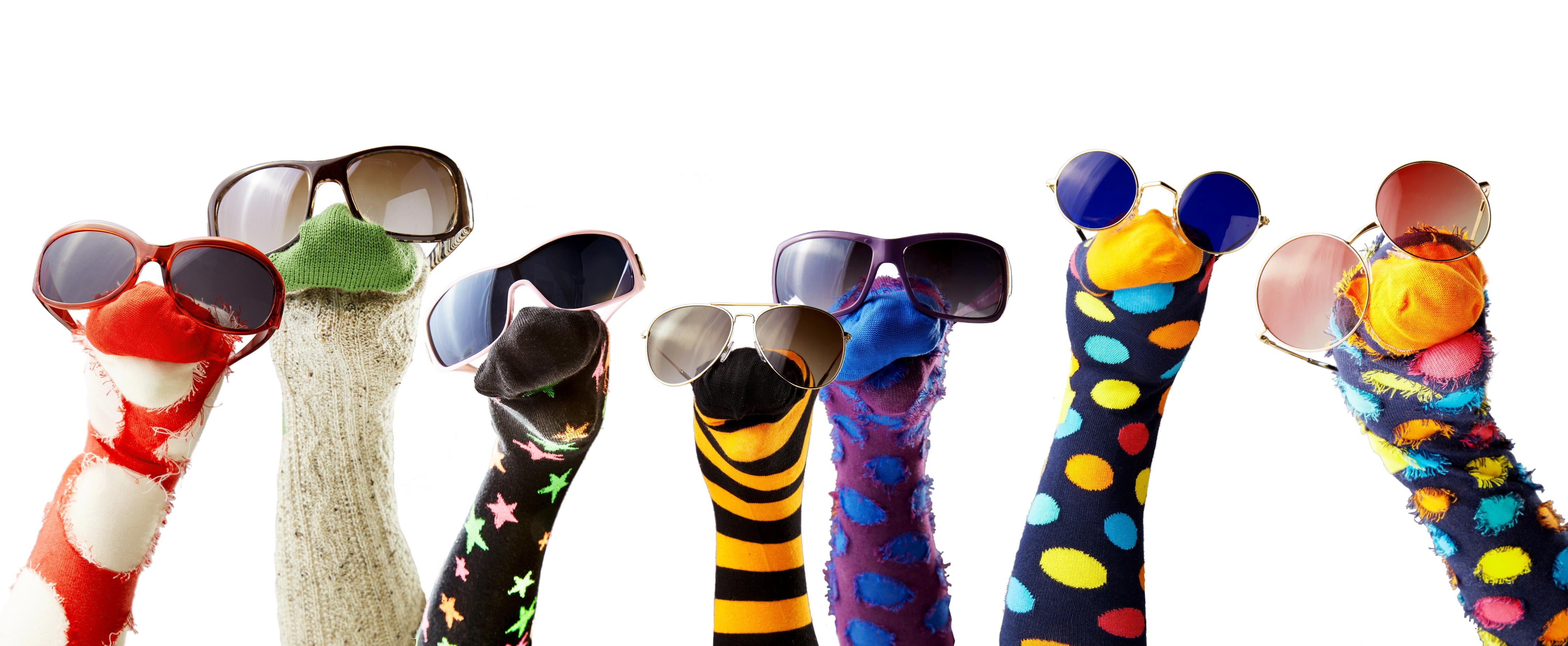 Spritzschutz-Sockenpuppen mit Brille