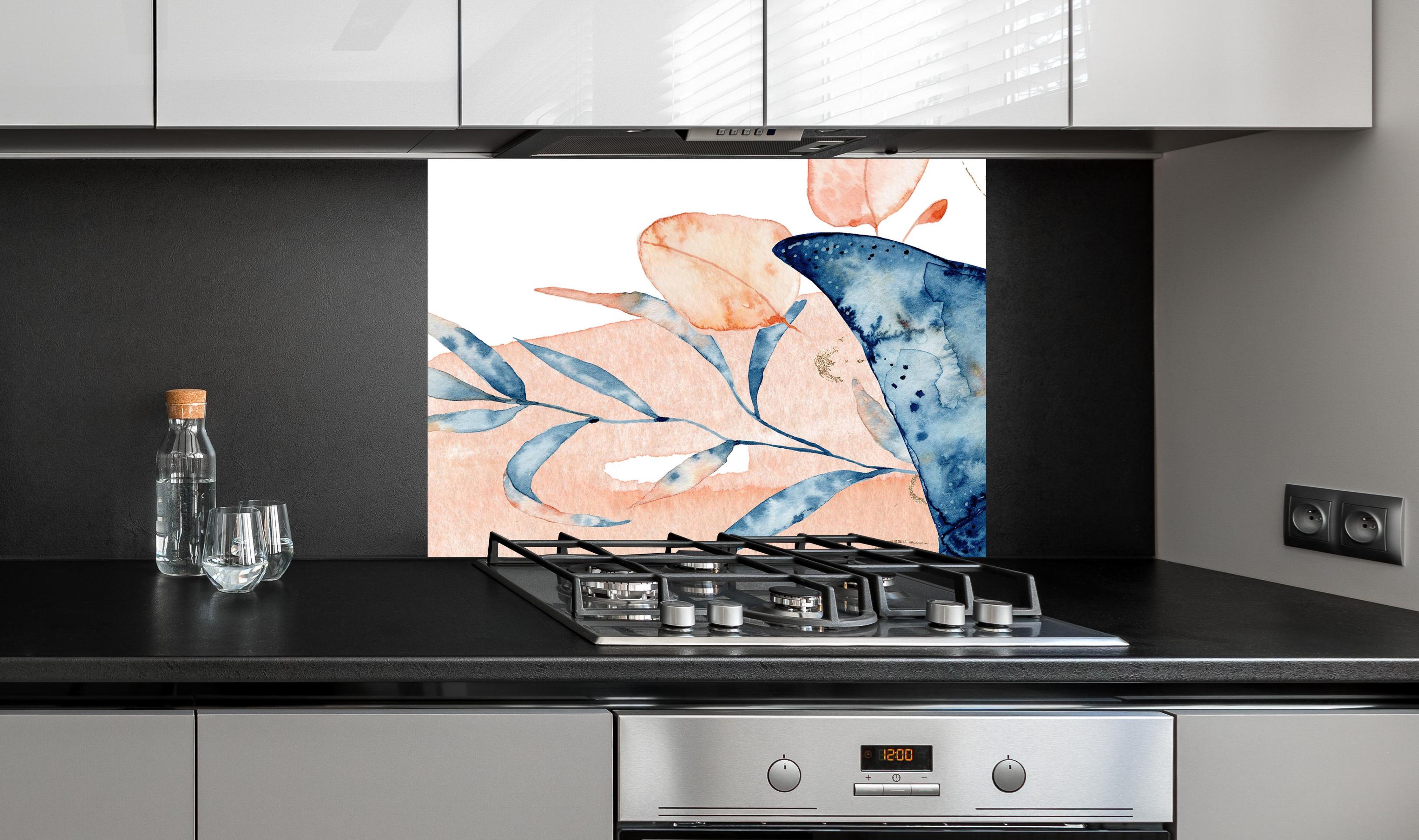 Spritzschutz - Aquarell-Illustration eines Rochenfisches an edler Anthrazit-Wand hinter silbernem Gasherd