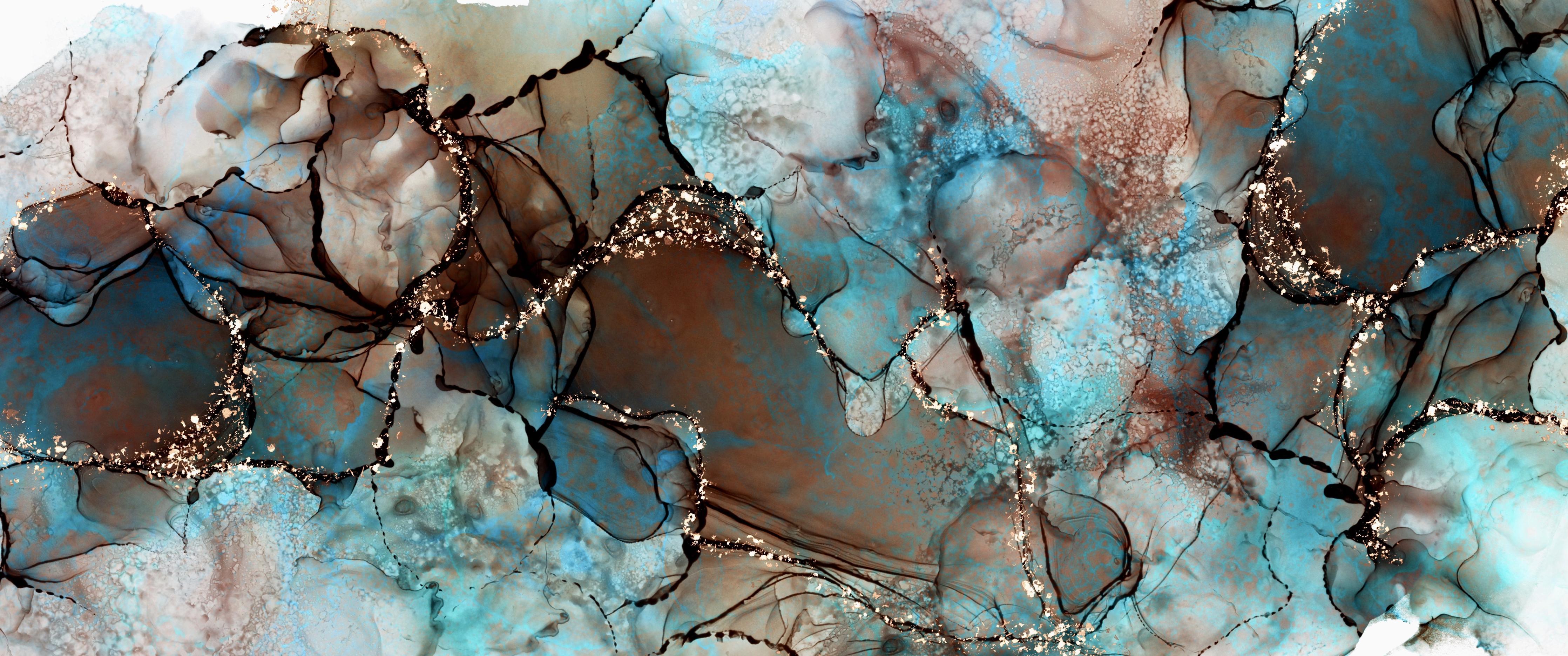 Spritzschutz-Bläulich flüssige Tinte mit Goldelementen