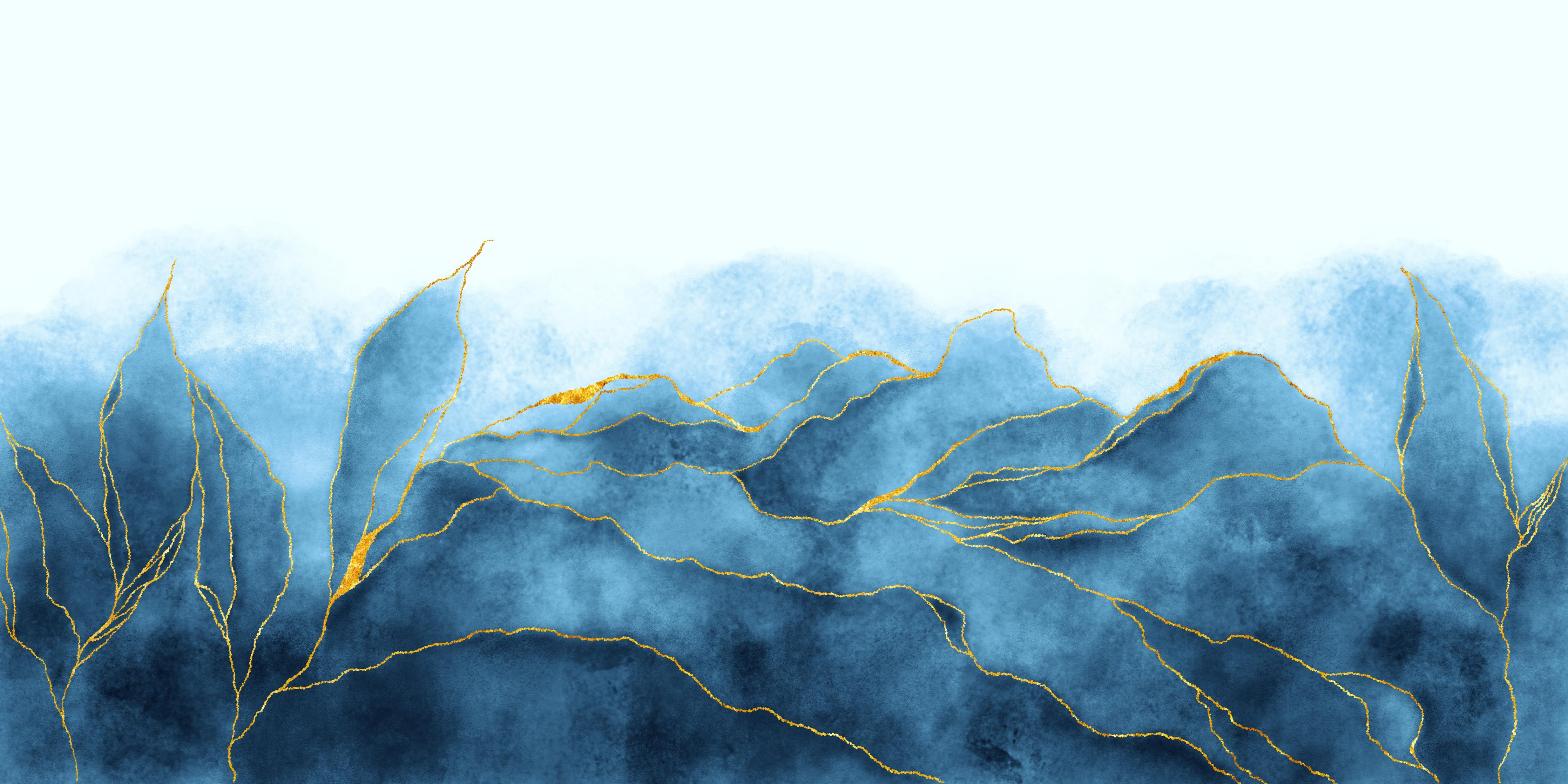 Spritzschutz-Blaues Aquarell mit Goldelementen