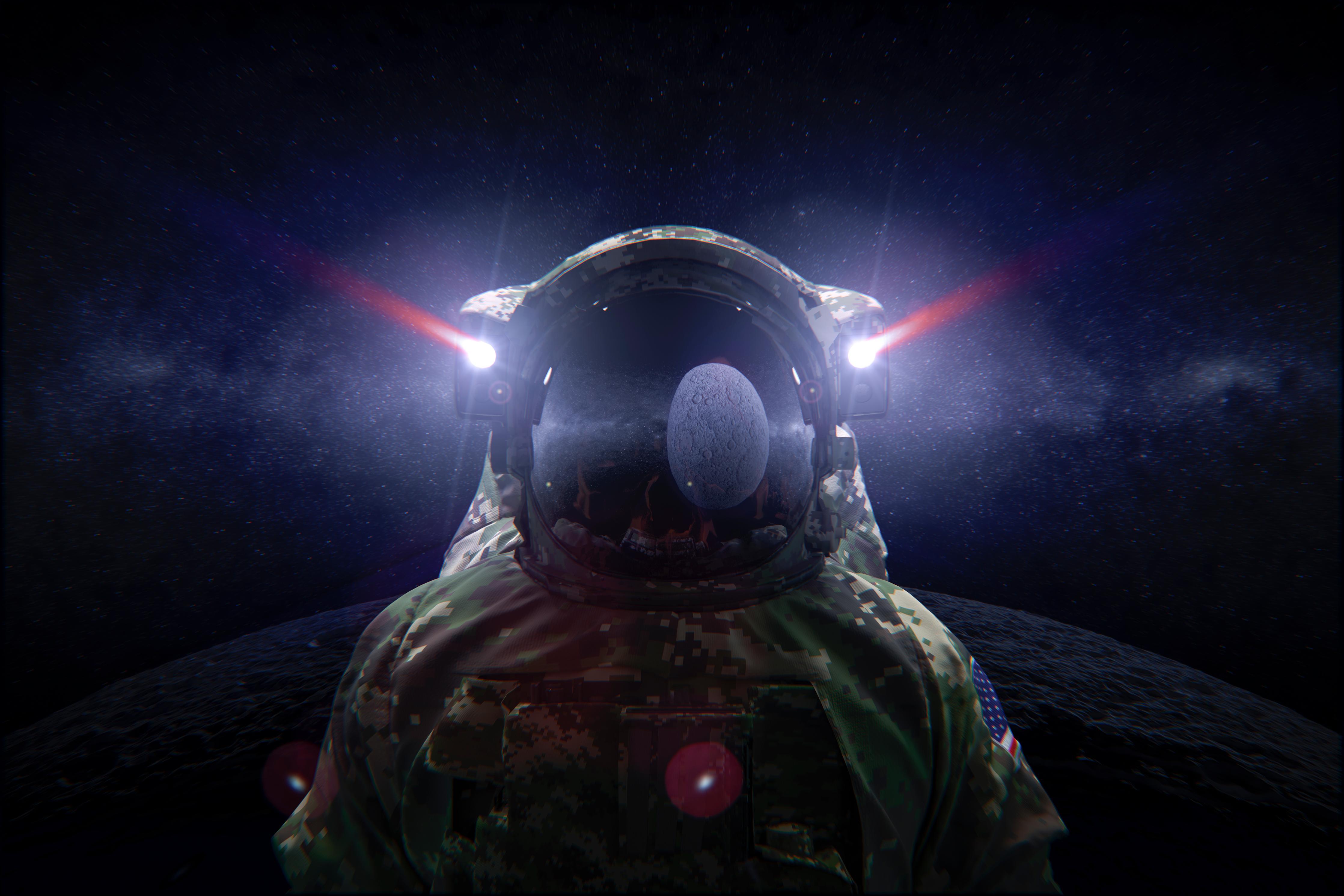 Spritzschutz-Space Force Soldat im Tarnanzug