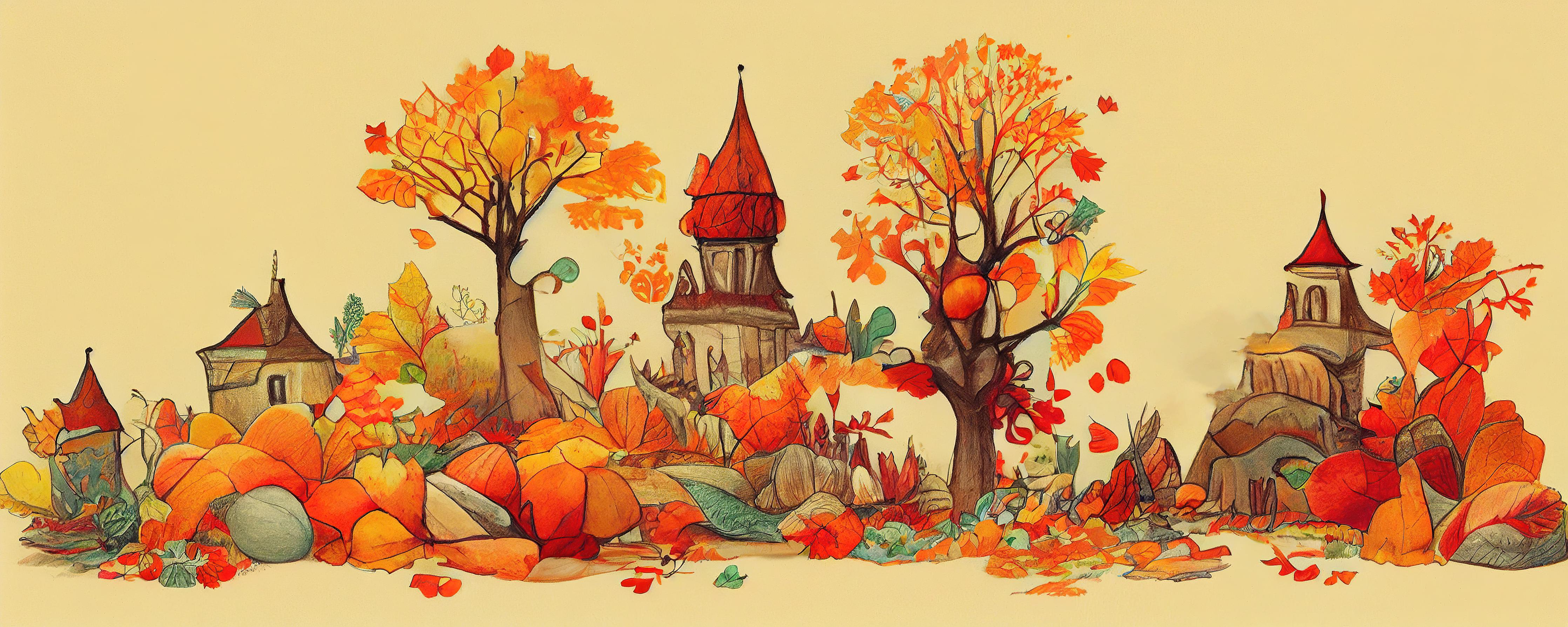 Spritzschutz-Stadt im Herbst: Illustration mit warmen Orangetönen