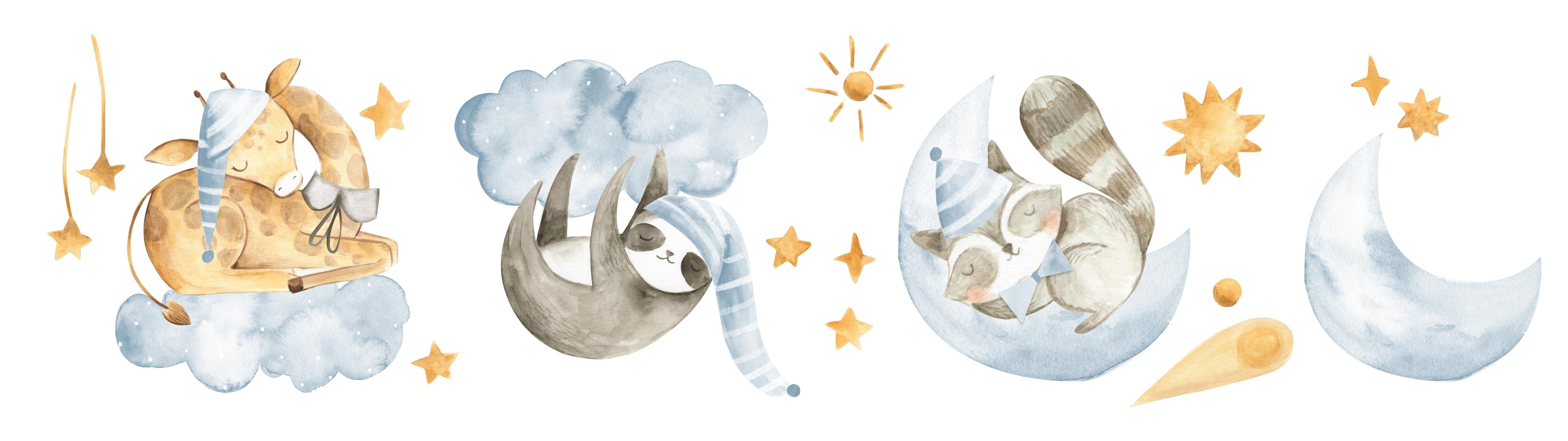 Spritzschutz-Süße Tierbabys Aquarell Blautöne Kunst