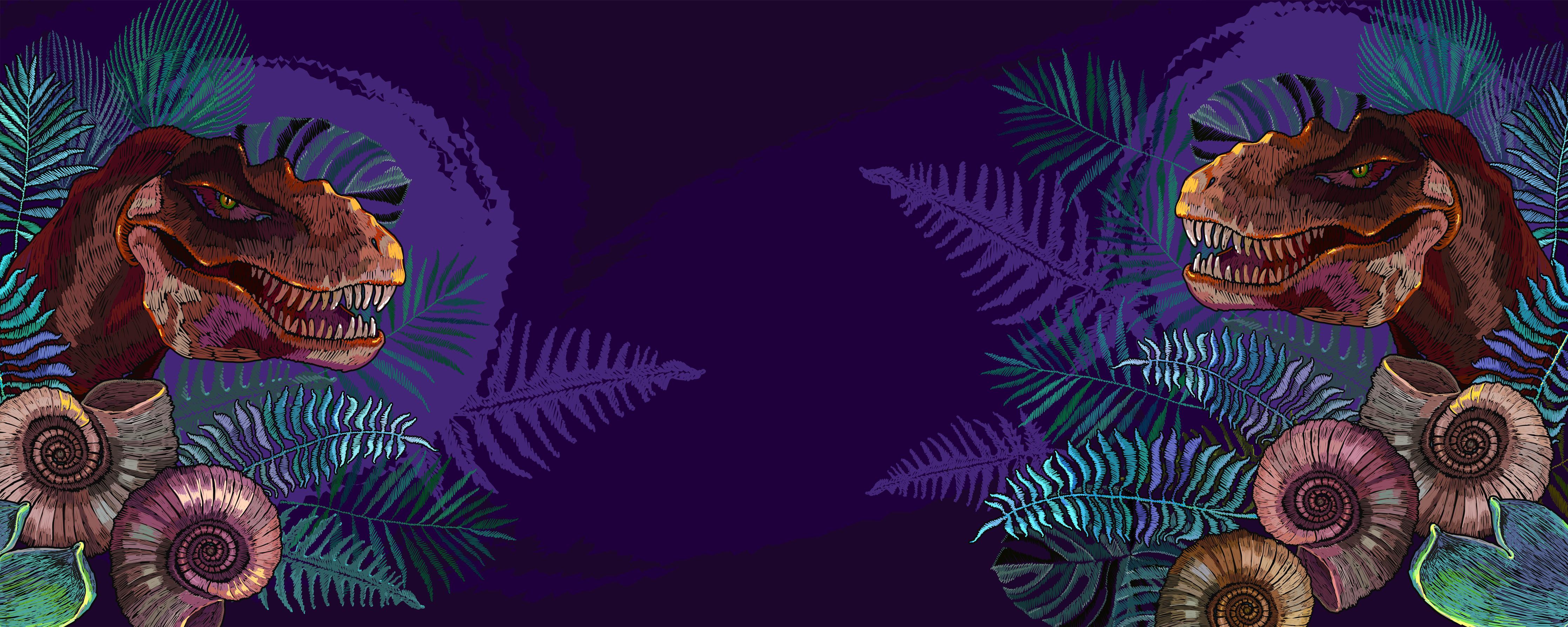 Spritzschutz-T-Rex Kopf und Ammonit Fossil Banner