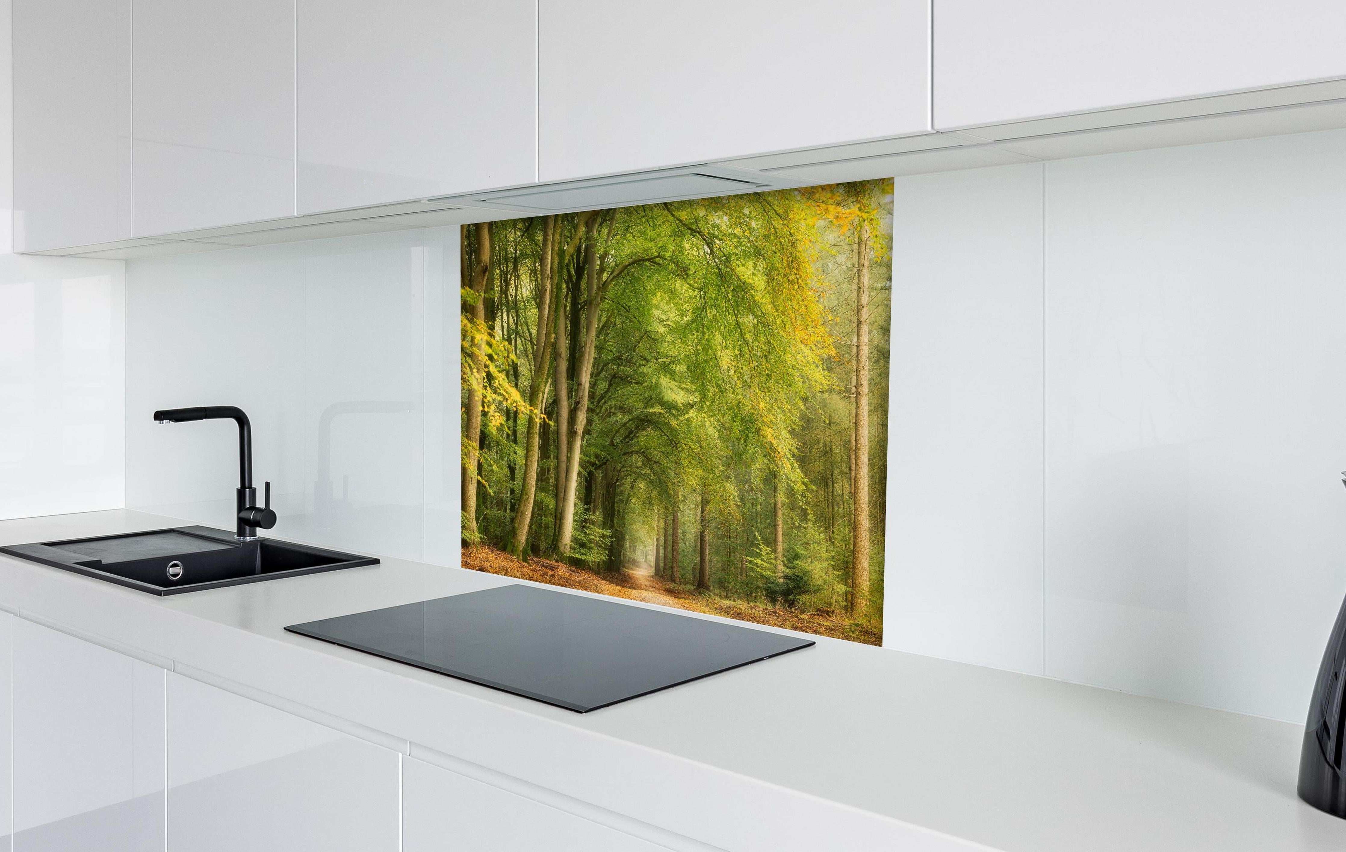 Spritzschutz - Tunnel Vision hinter einem Cerankochfeld zwischen Holz-Kochutensilien