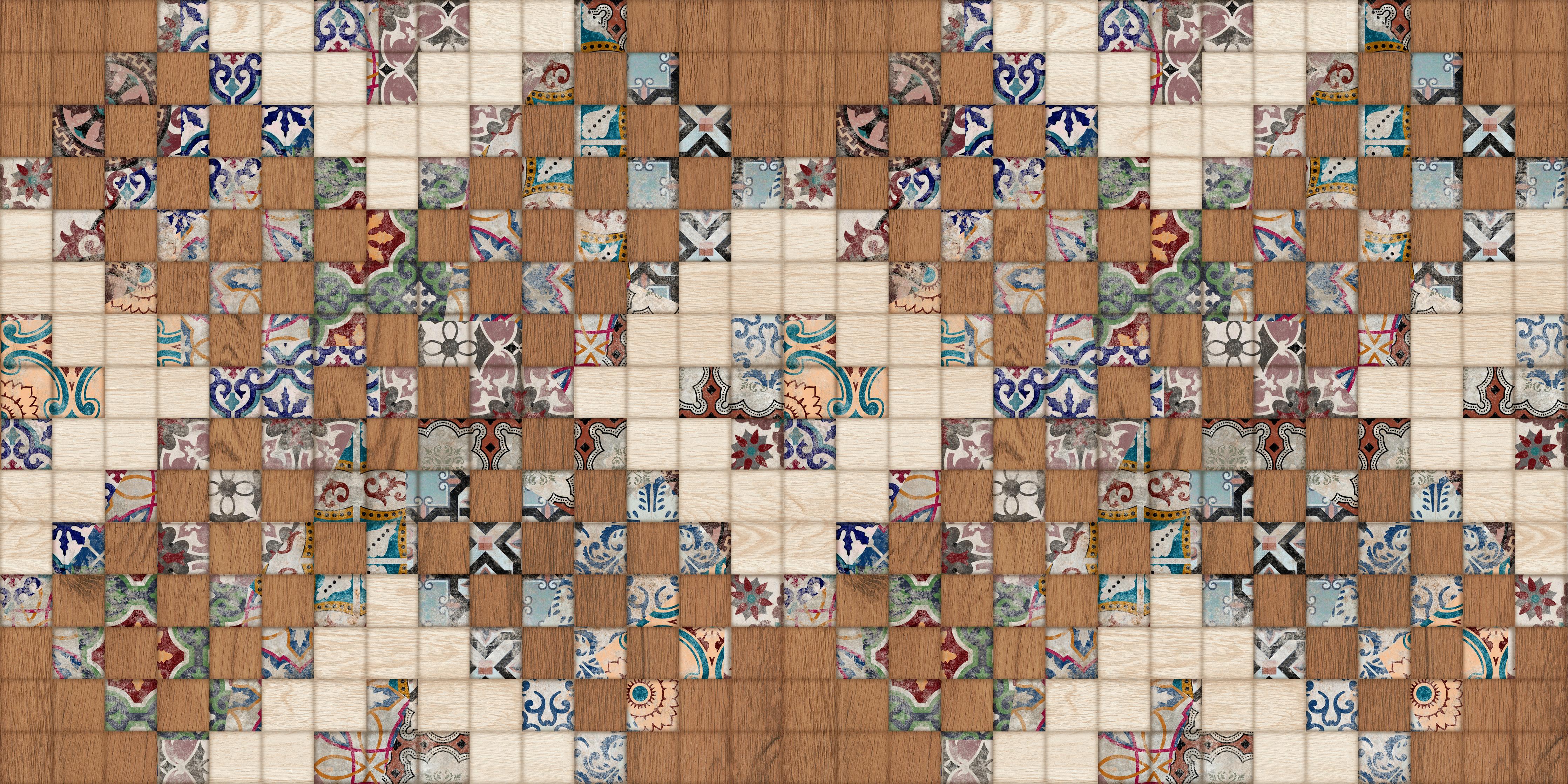 Spritzschutz-Vintage Holz-Mosaik Retro Design