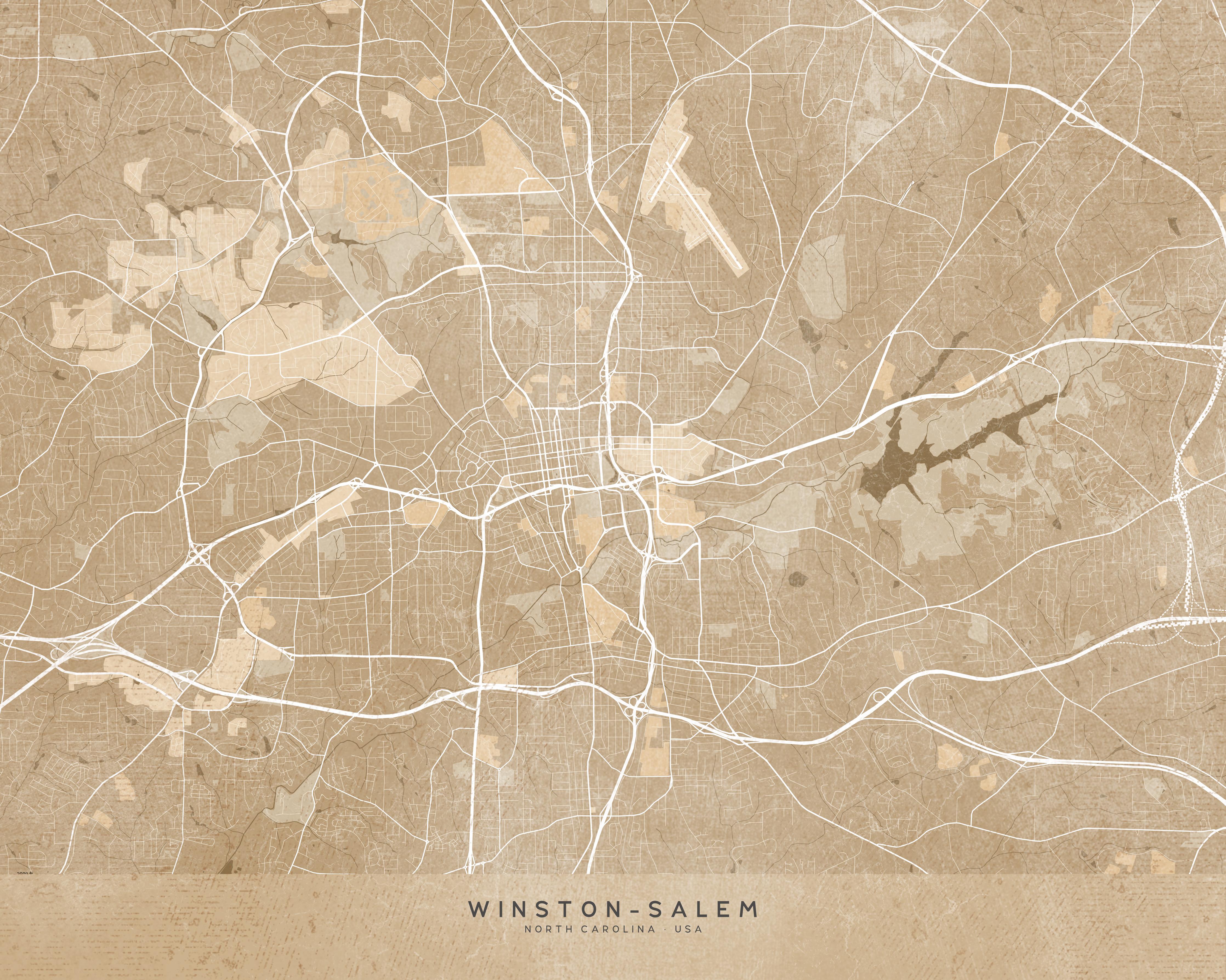 Spritzschutz-Vintage Stadtplan Winston Salem in Sepia