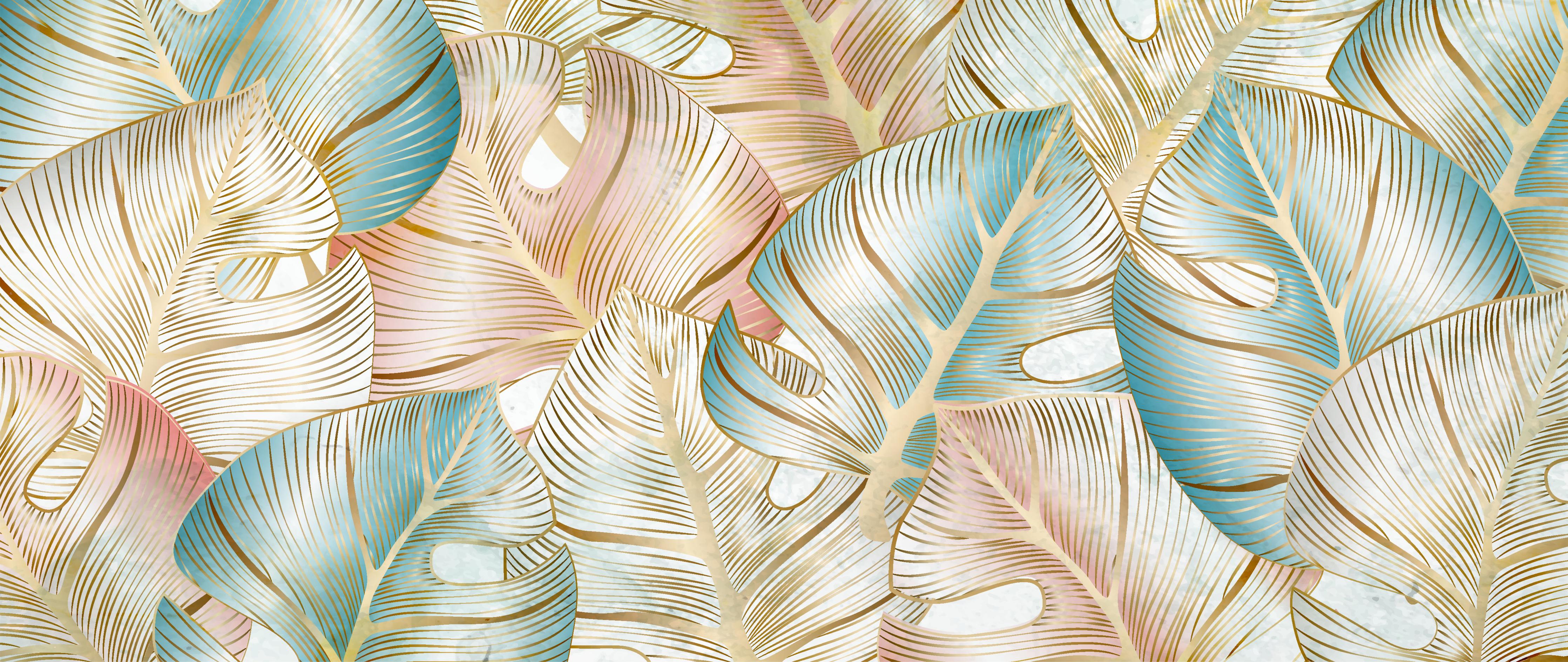 Spritzschutz-Zartes Blattmuster in Pastelltönen Tapetenmotiv