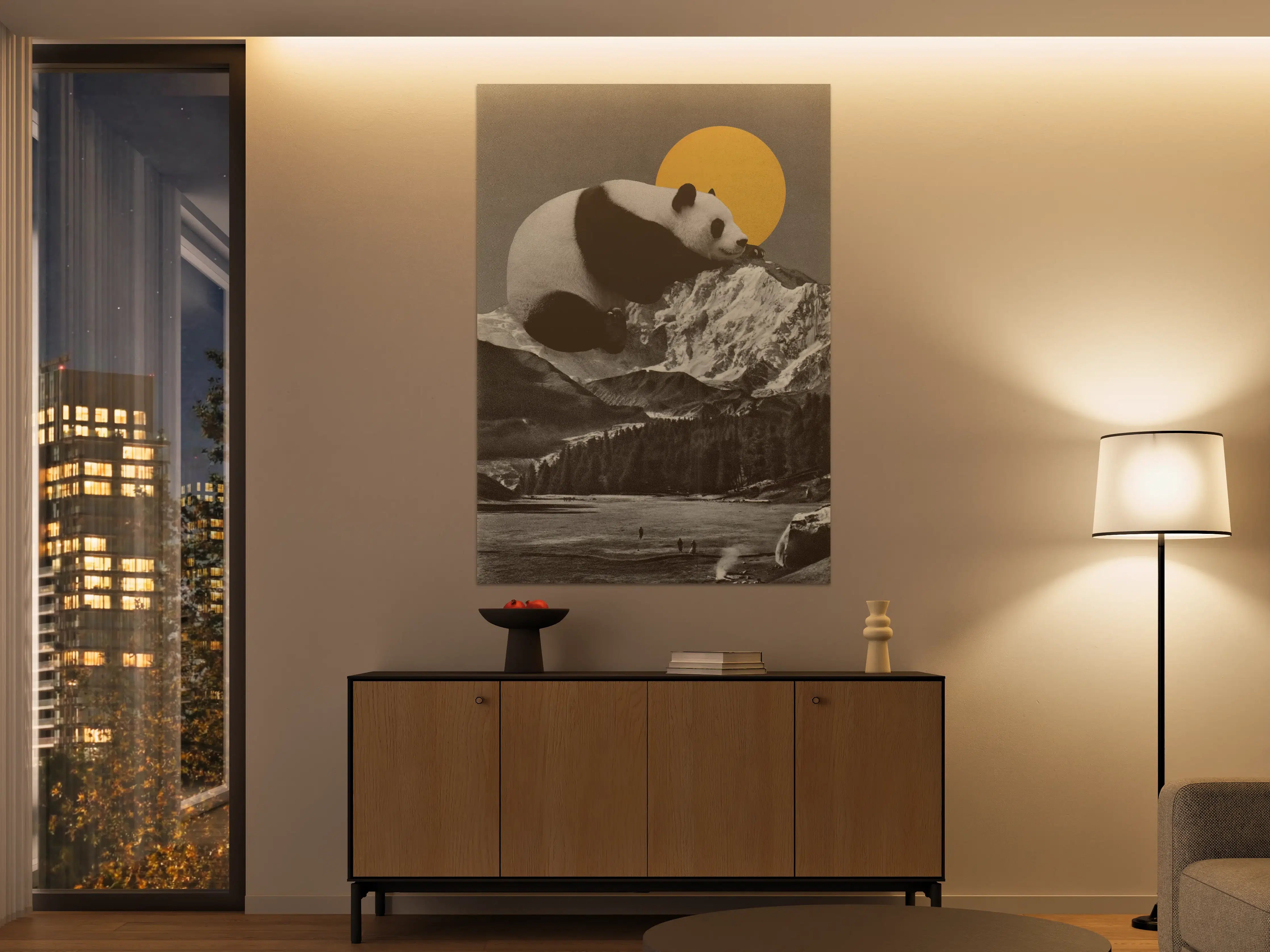 Große Wandbilder - Panda Berglandschaft S/W