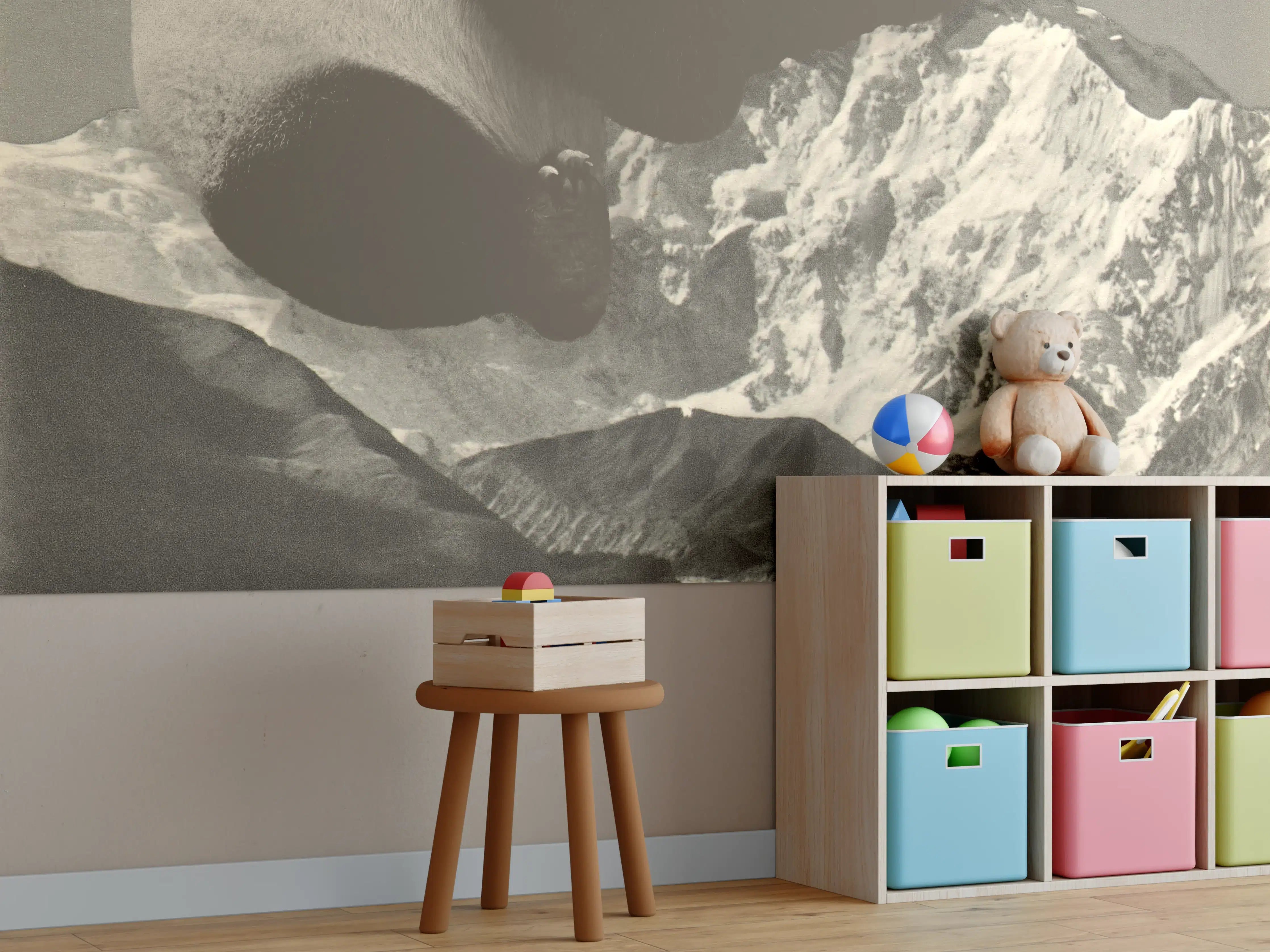 Kinderzimmer Wandgestaltung - Panda Berglandschaft S/W