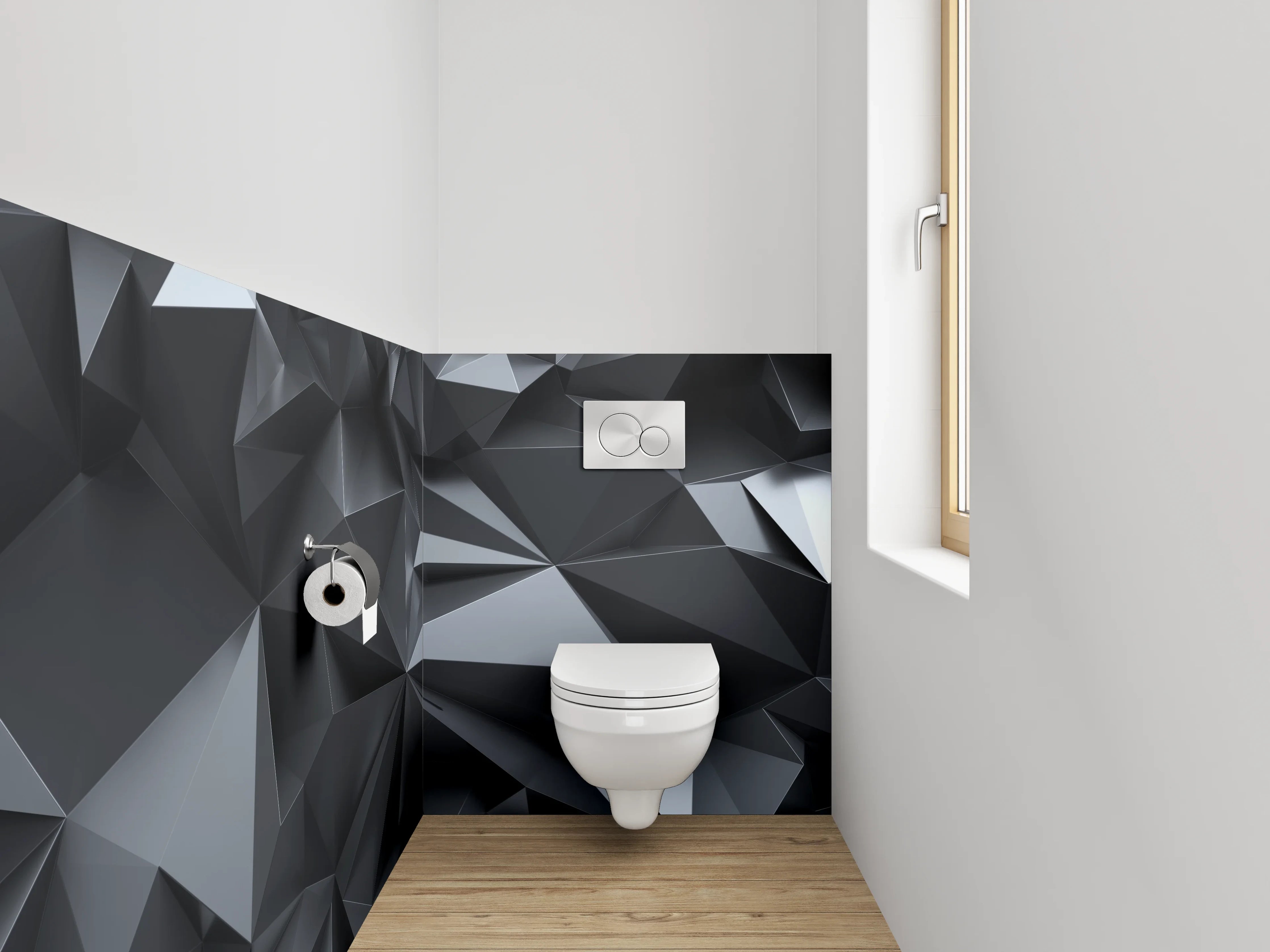 WC-Rückwand - 3D Geometrie Schwarzgrau Abstrakt