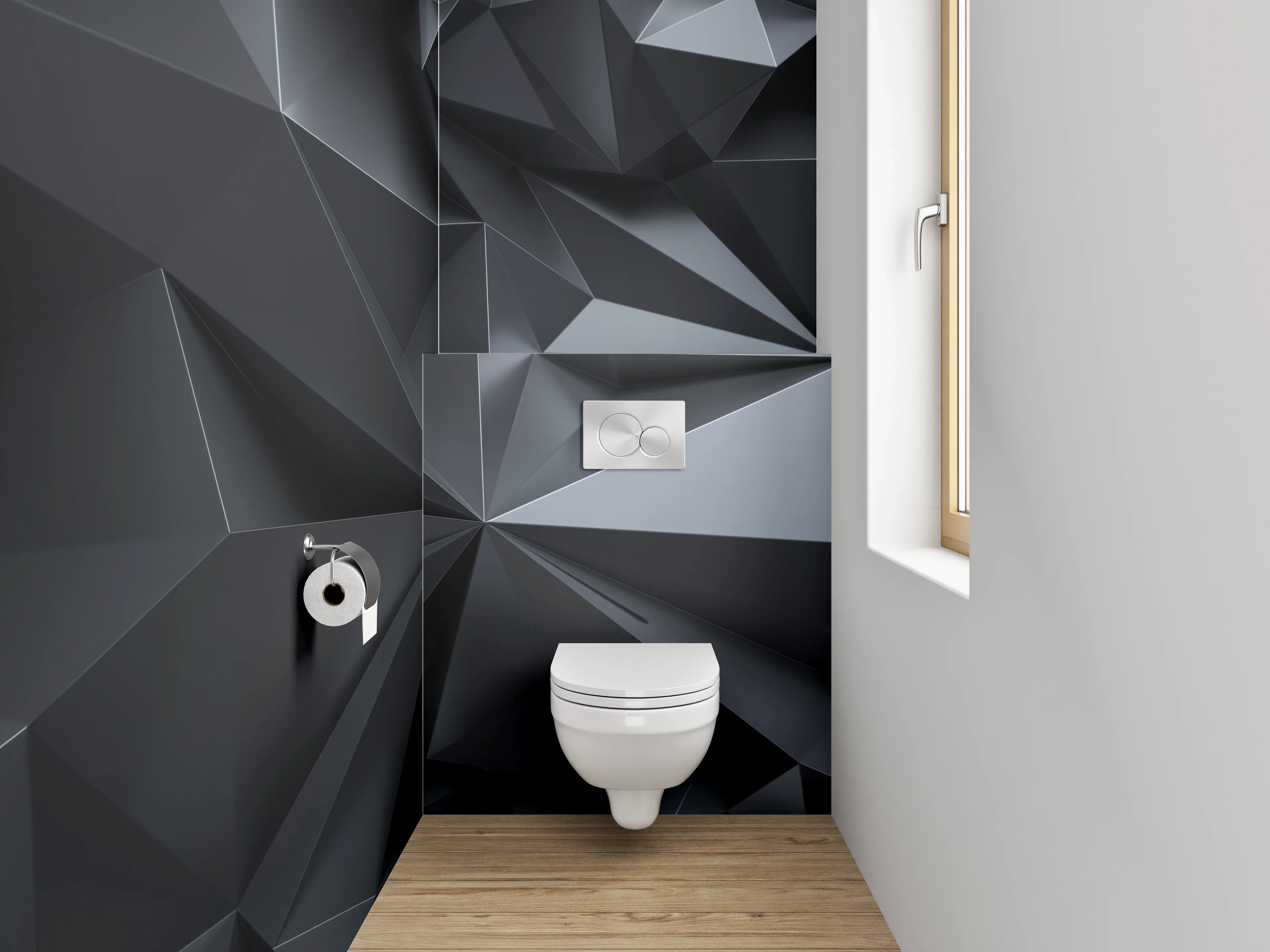 WC-Rückwand - 3D Geometrie Schwarzgrau Abstrakt