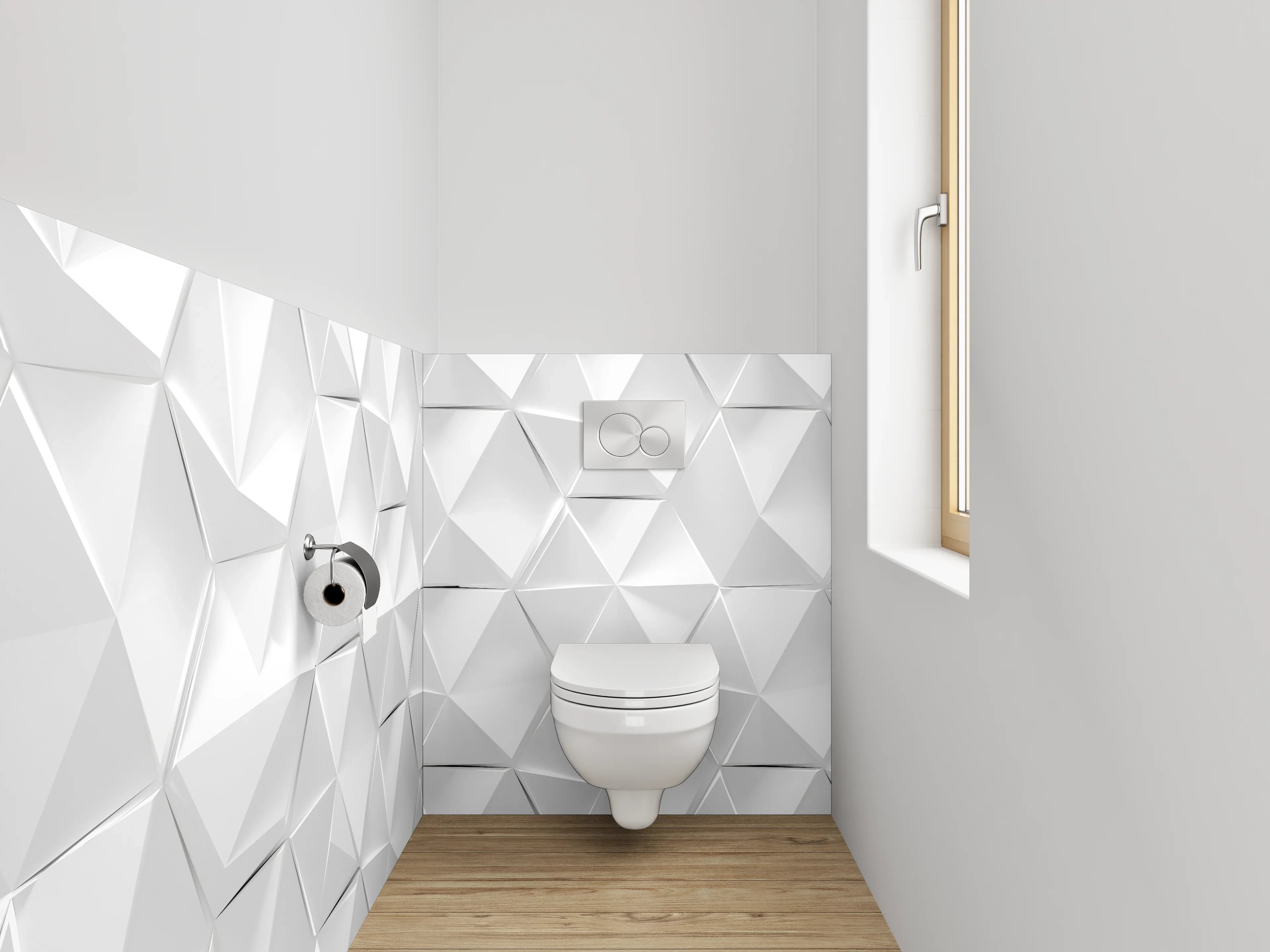 WC-Rückwand - 3D Geometrisches Muster in Weiß-Grau
