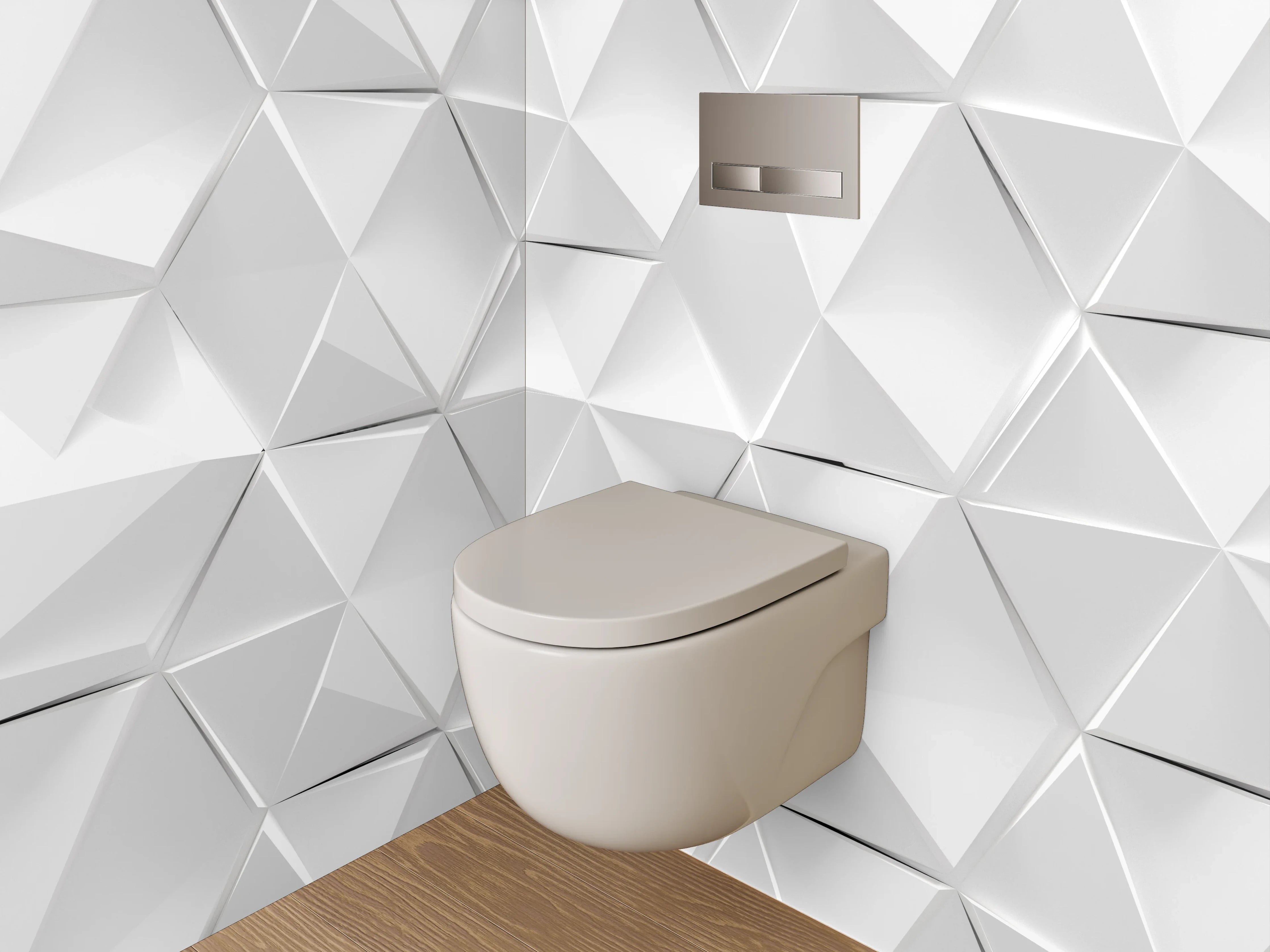 WC-Rückwand - 3D Geometrisches Muster in Weiß-Grau