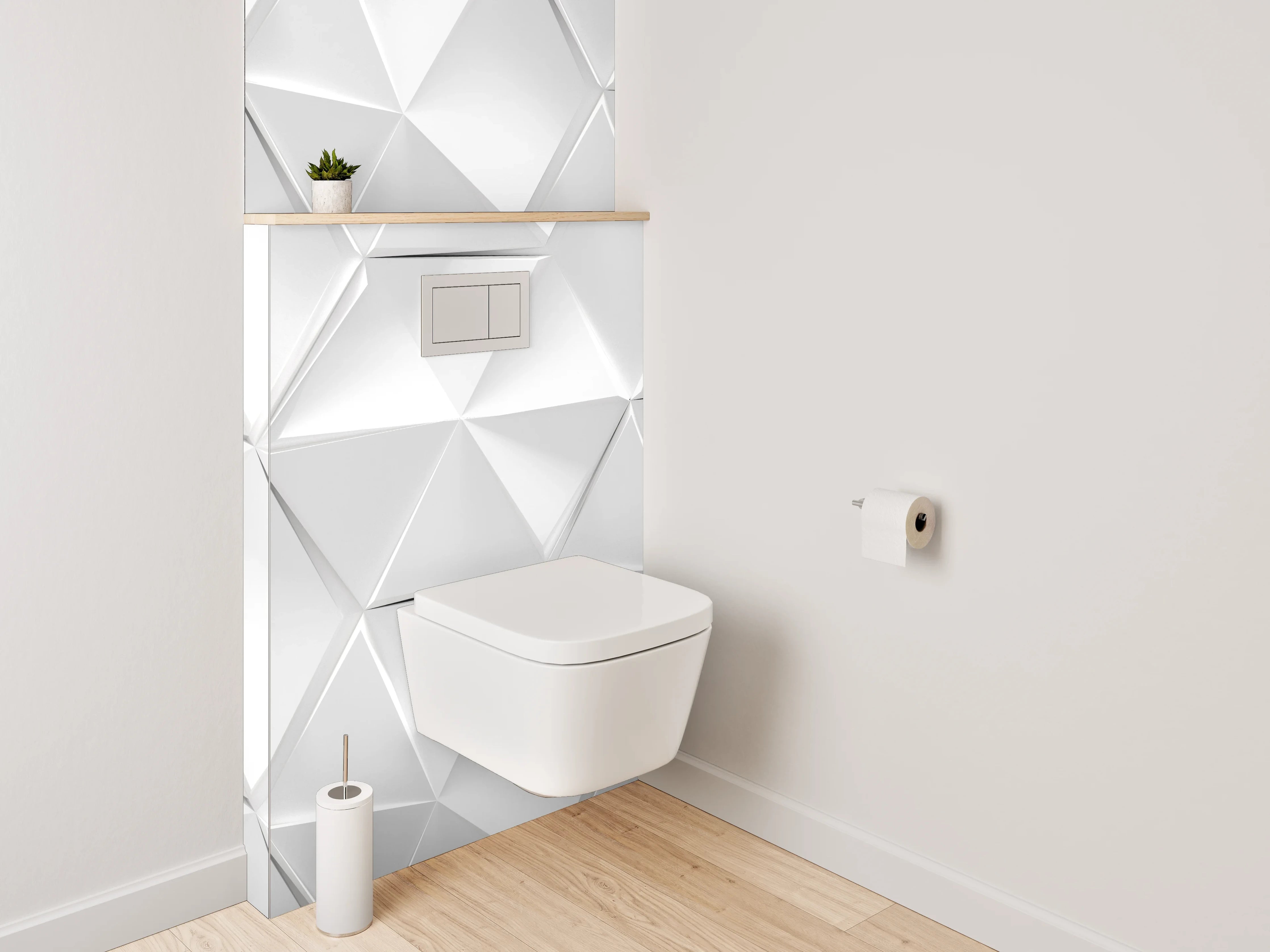 WC-Rückwand - 3D Geometrisches Muster in Weiß-Grau