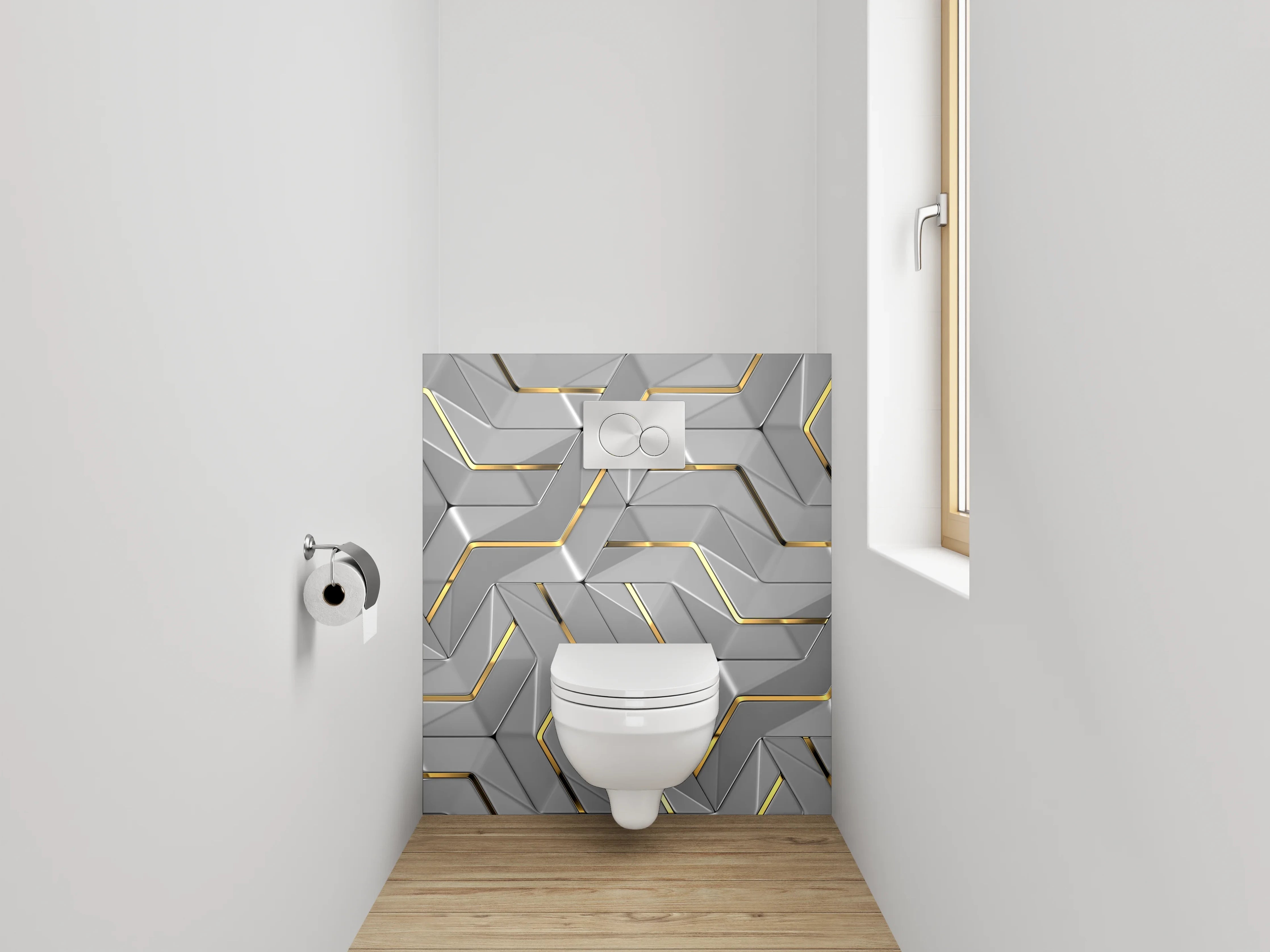 WC-Rückwand - 3D Metallic Muster mit Goldakzent