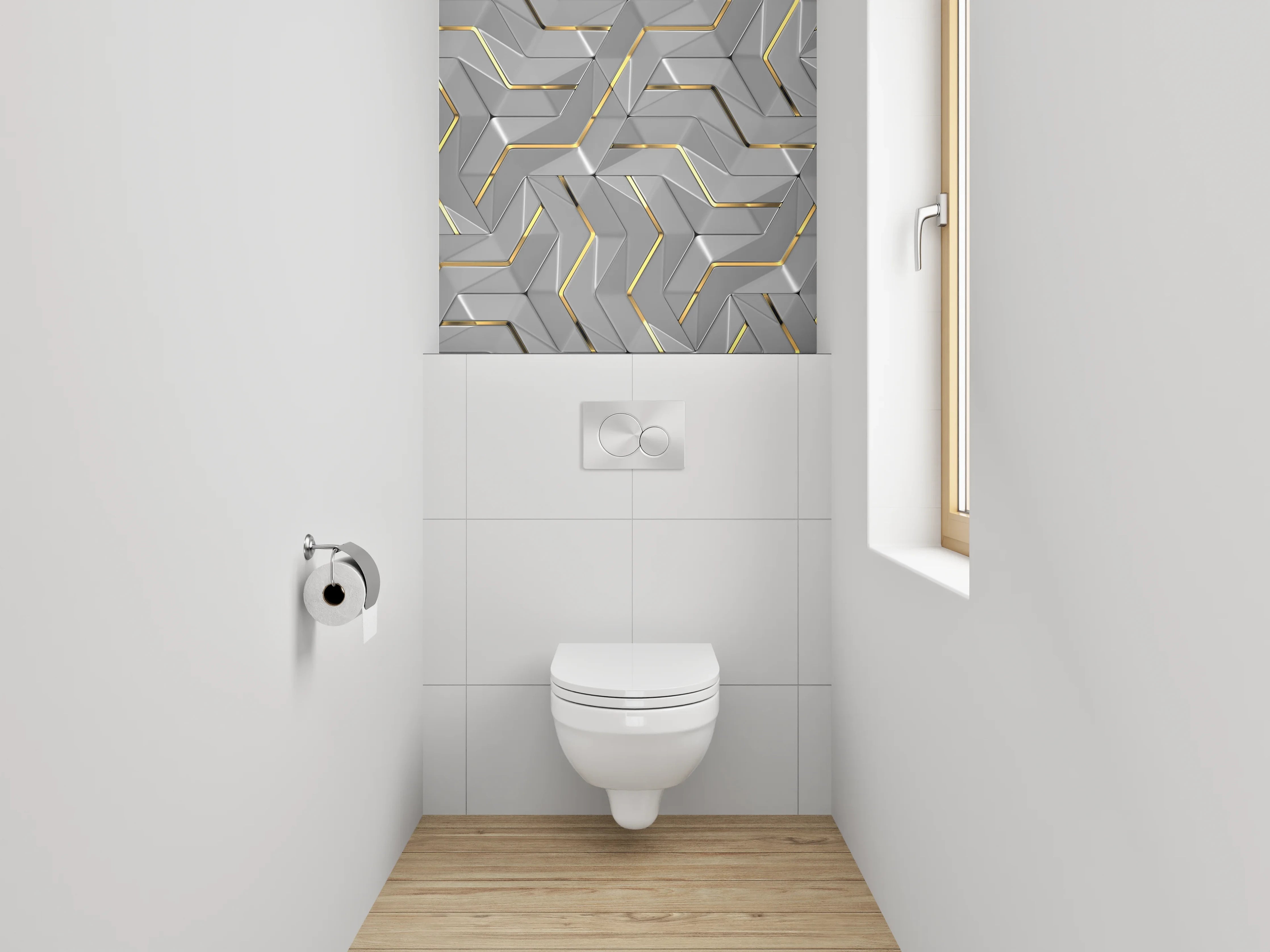 WC-Rückwand - 3D Metallic Muster mit Goldakzent